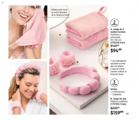 Nuevas ofertas de AVON válidas en toda la República Mexicana desde el 12.09.2025. ¡Encuentra las mejores ofertas en A. Juego de 2 toallas faciales, Poliéster y poliamida. 28 x 30 cm.! | Página: 107 | Productos: Juego, Ropa, Toallas