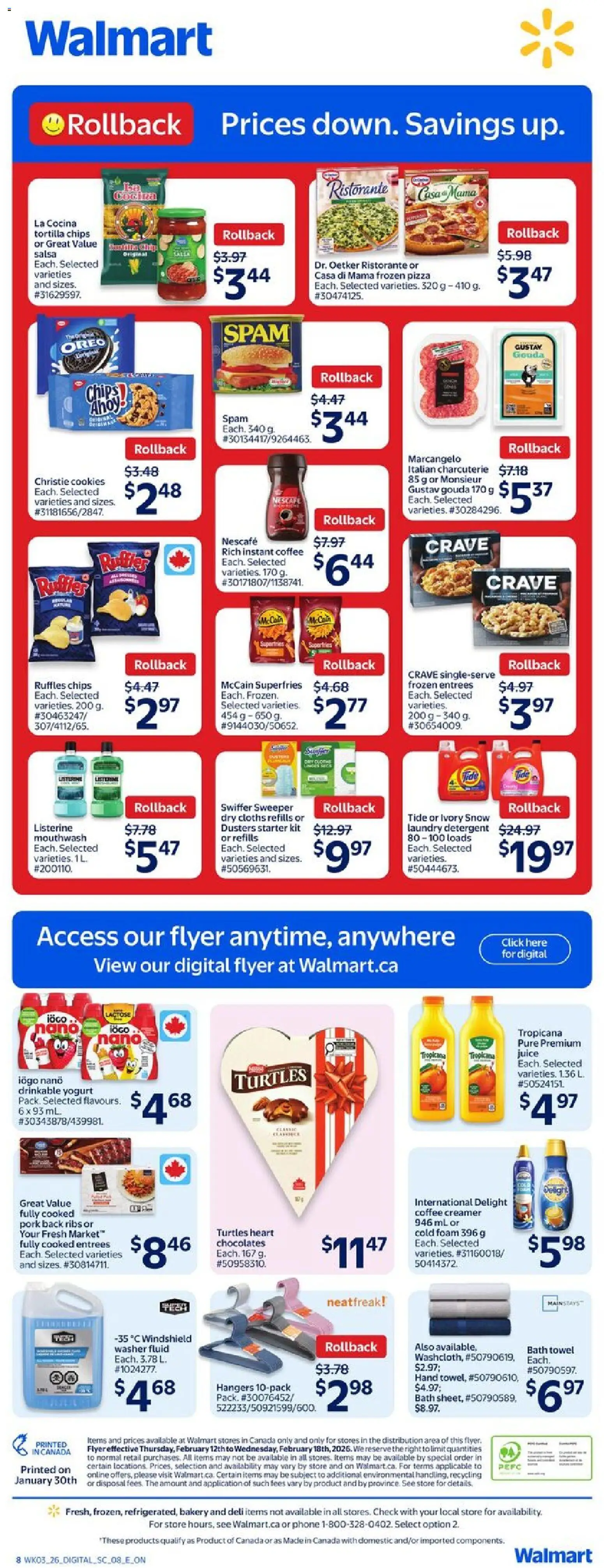 Walmart flyer valid from 12.02.2026 | Page: 4 | Products: Mouthwash, Yogurt, Coffee, Juice