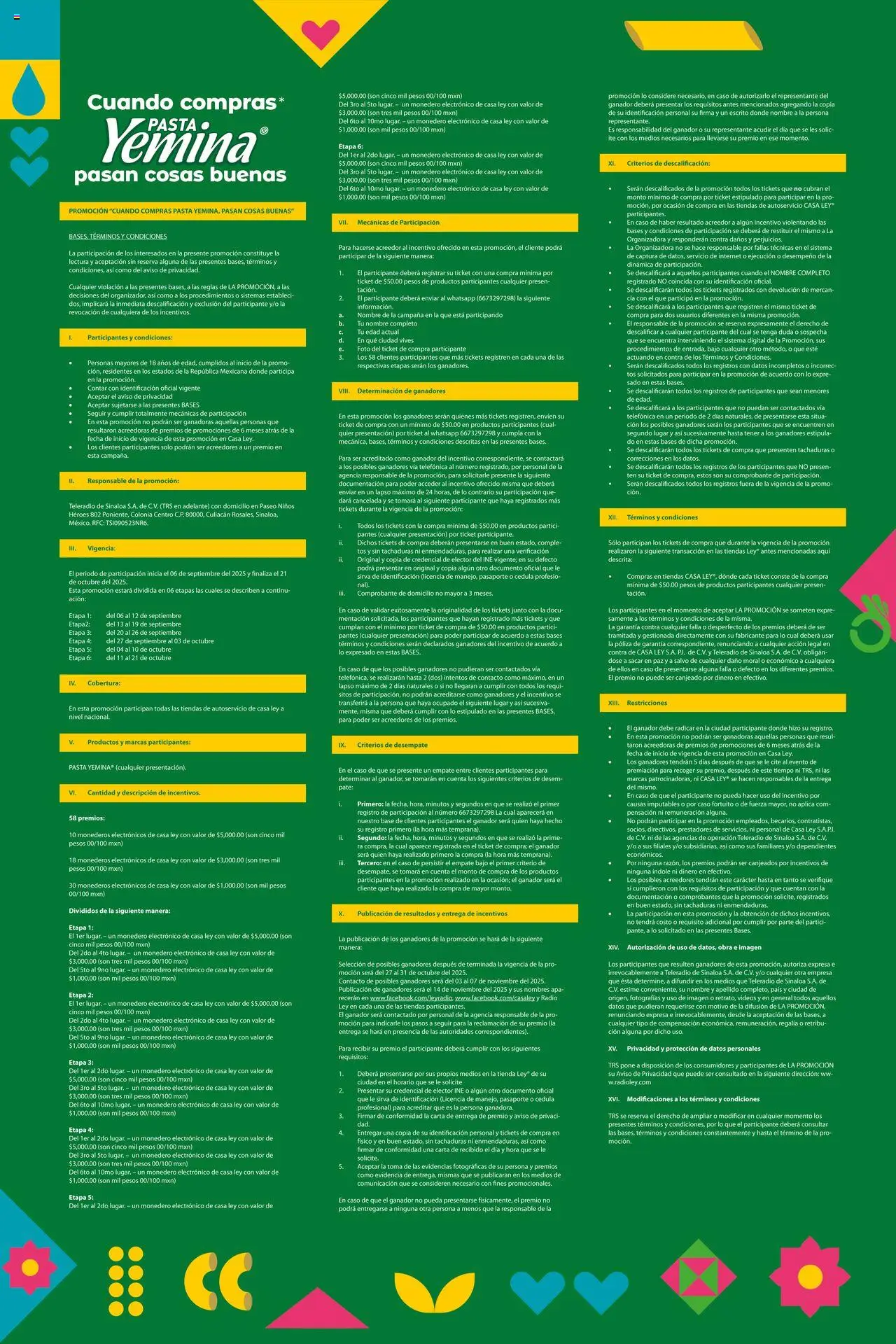 Nuevas ofertas de Casa Ley válidas en toda la República Mexicana desde el 06.09.2025. ¡Encuentra las mejores ofertas en Casa Ley - Folleto - Cuando compras Pasta Yemina, pasan cosas buenas! | Página: 2 | Productos: Pasta, Radio, Paté, Campana