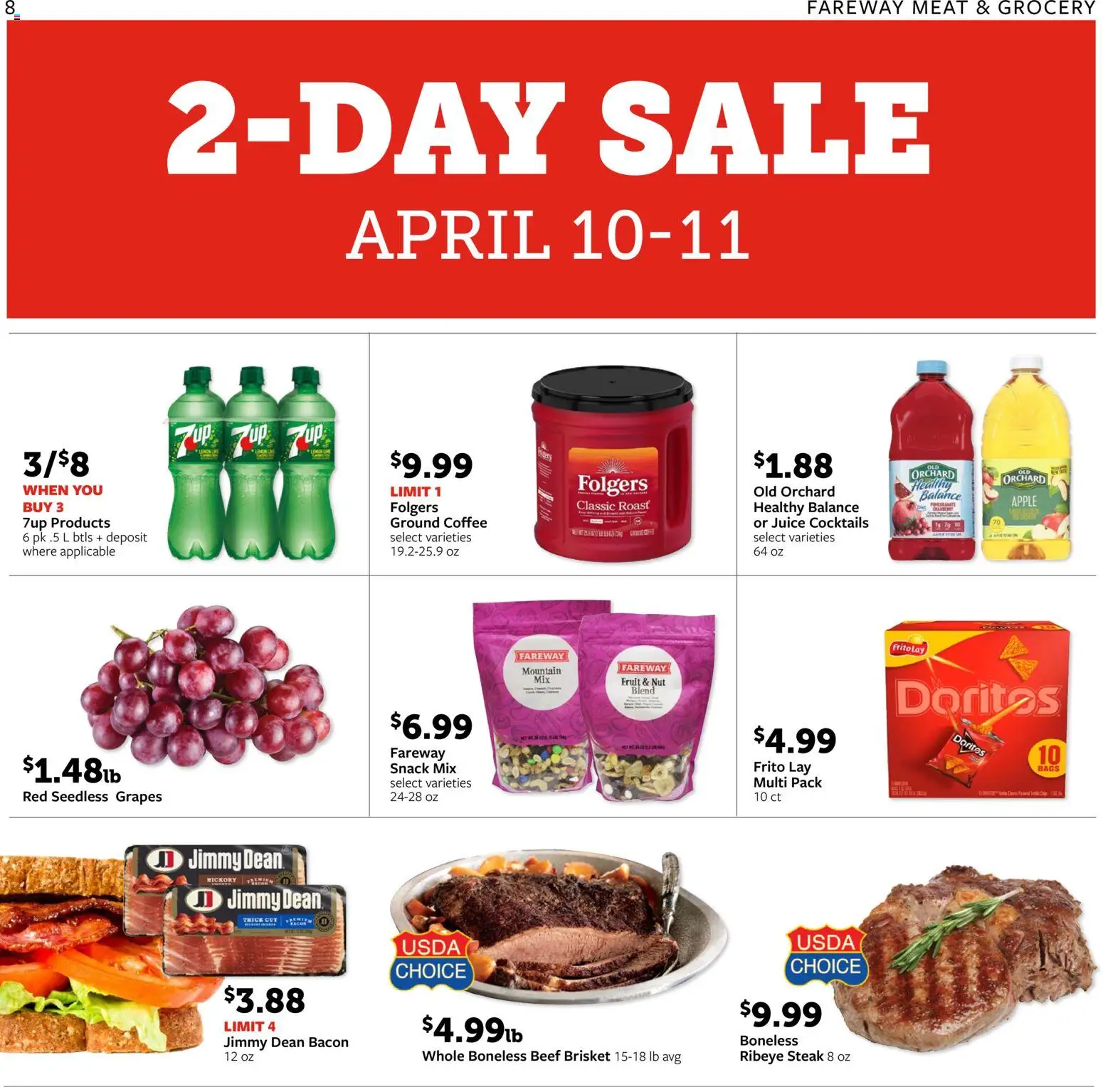 Fareway Weekly Ad - valid from 06.04.2026 | Page: 8 | Products: Coffee, Juice, Beef, Grapes