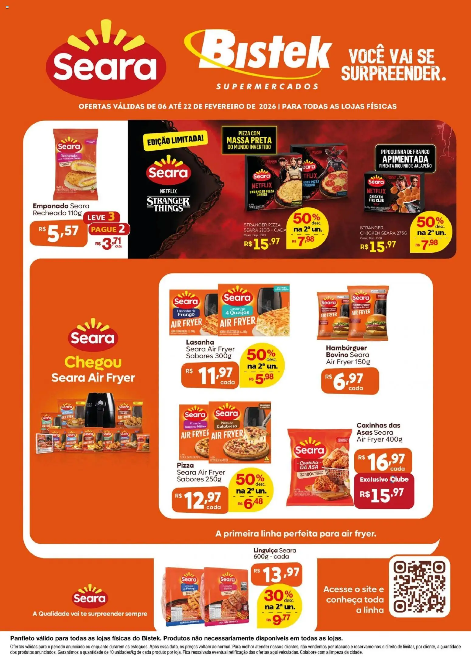 Bistek Supermercados Folheto - válido de 06.02.2026 | Página: 1 | Produtos: Air fryer, Linguiça, Massa, Hambúrguer