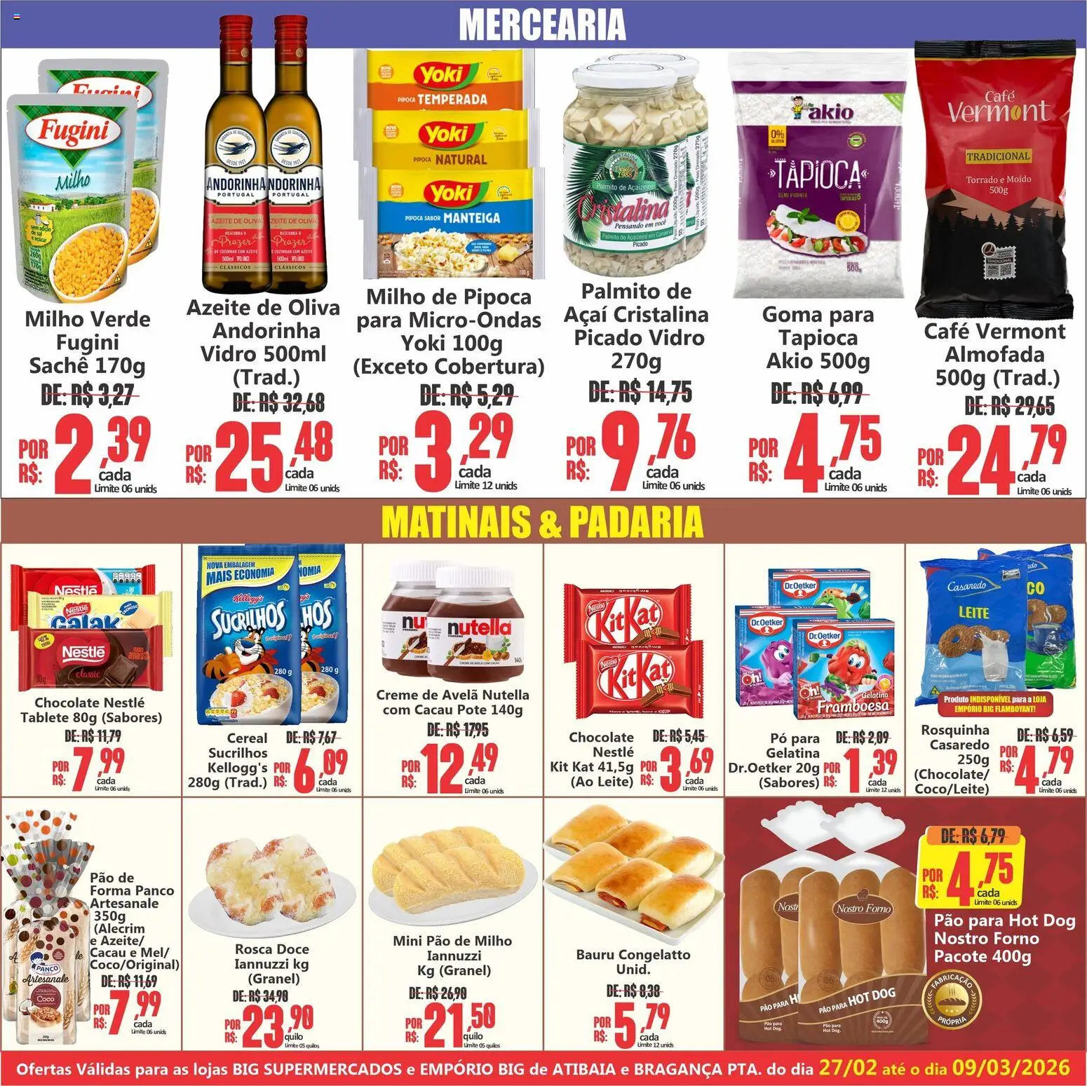 Big Supermercados Folheto - válido de 27.02.2026 | Página: 4 | Produtos: Palmito, Almofada, Kit Kat, Açaí