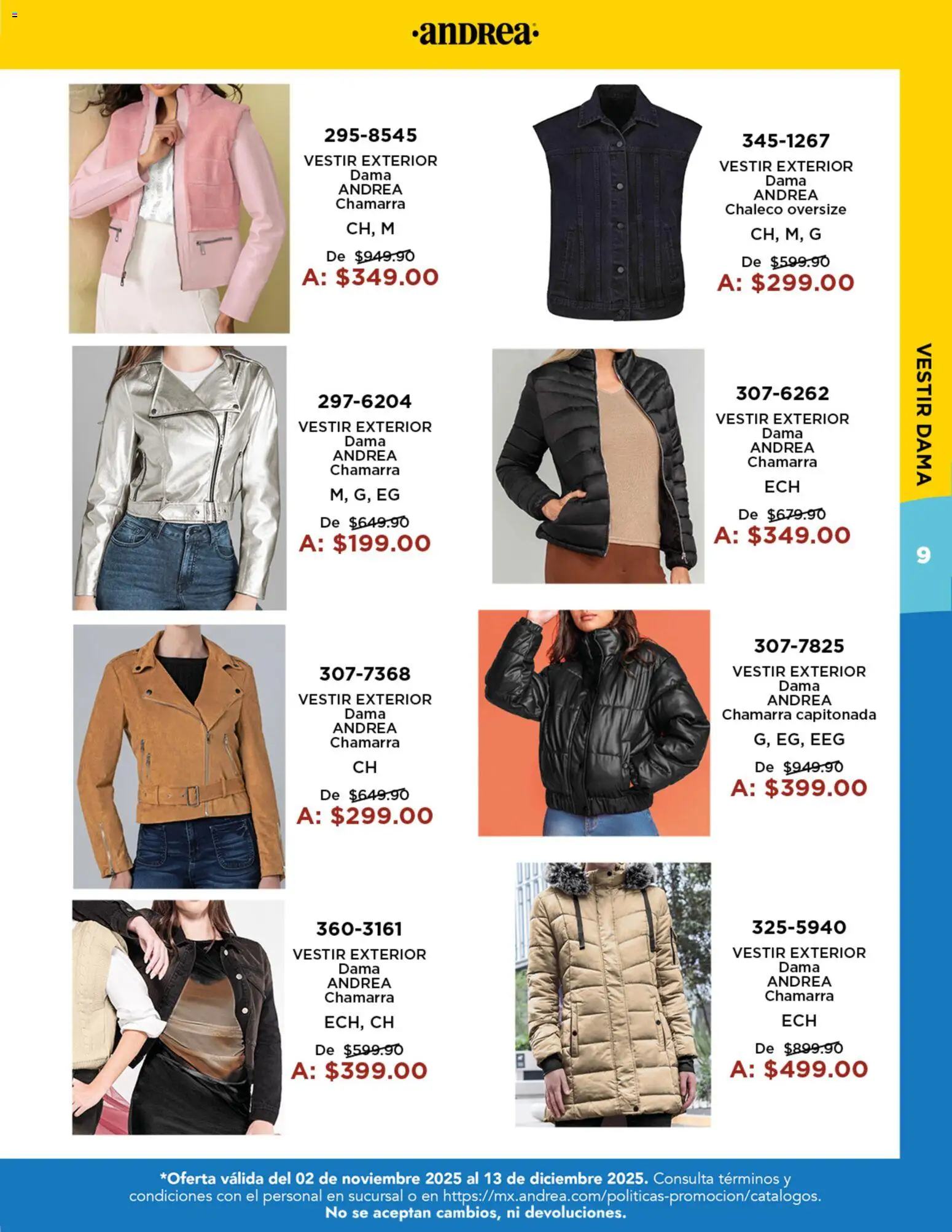 Nuevas ofertas de Andrea válidas en toda la República Mexicana desde el 02.11.2025. ¡Encuentra las mejores ofertas en Andrea catálogo Precios Especiales! | Página: 9 | Productos: Chaleco, Chamarra