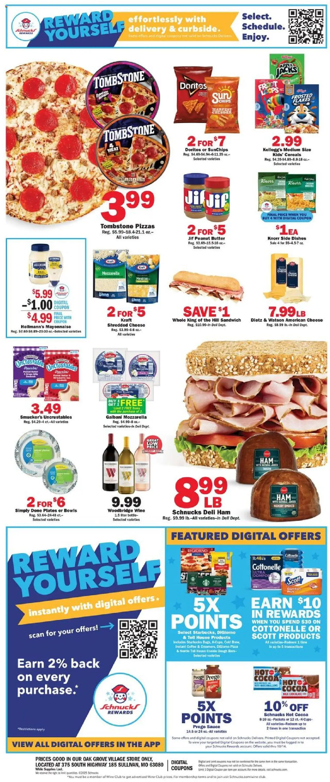 Schnucks Ad - valid from 08.10.2025 | Page: 2 | Products: Milk, Chocolate, Wine, Cereals