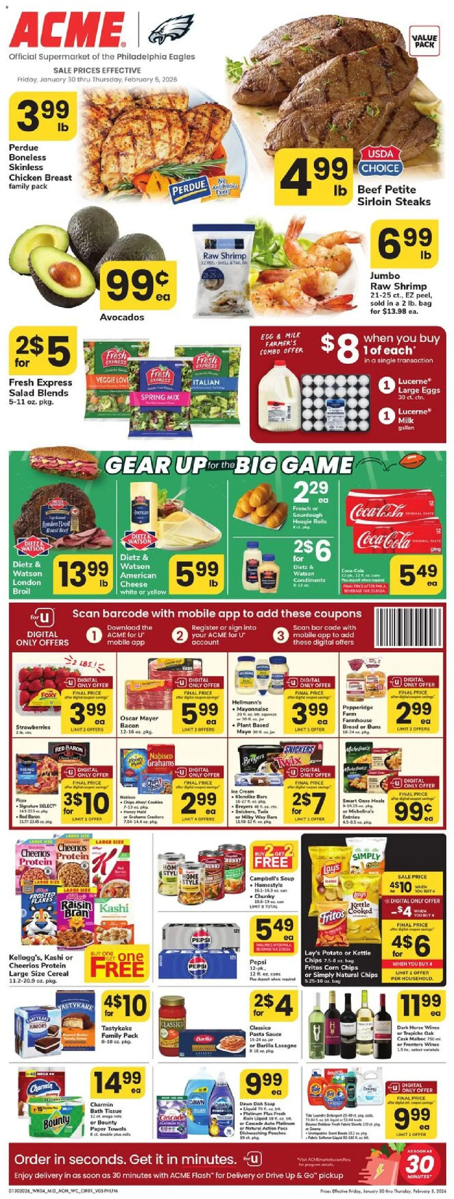 Acme Weekly Ad - valid from 30.01.2026 | Page: 1 | Products: Bath, Bread, Salad, Bag