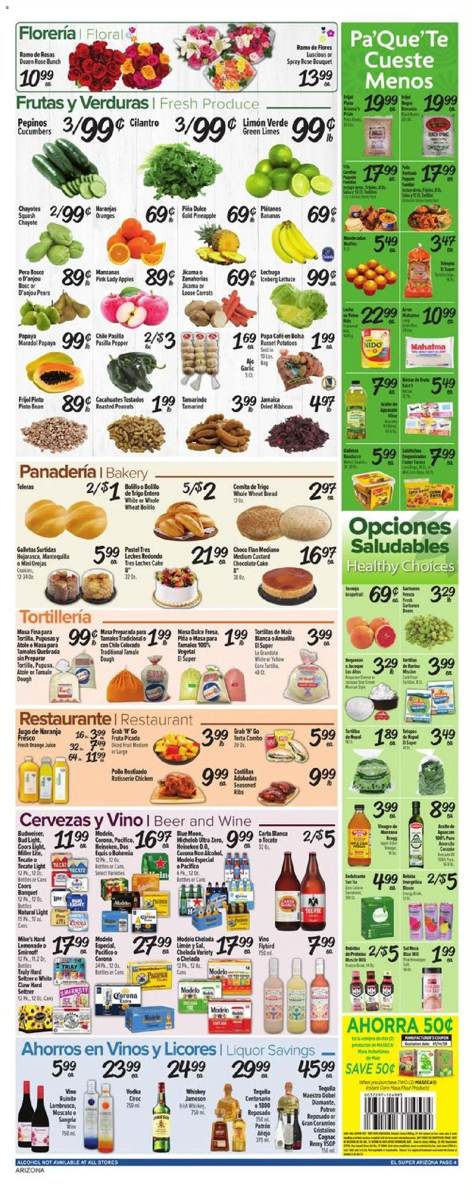 El Super Weekly Ad - AK - valid from 07.01.2026 | Page: 4 | Products: Lettuce, Pineapple, Whiskey, Potatoes