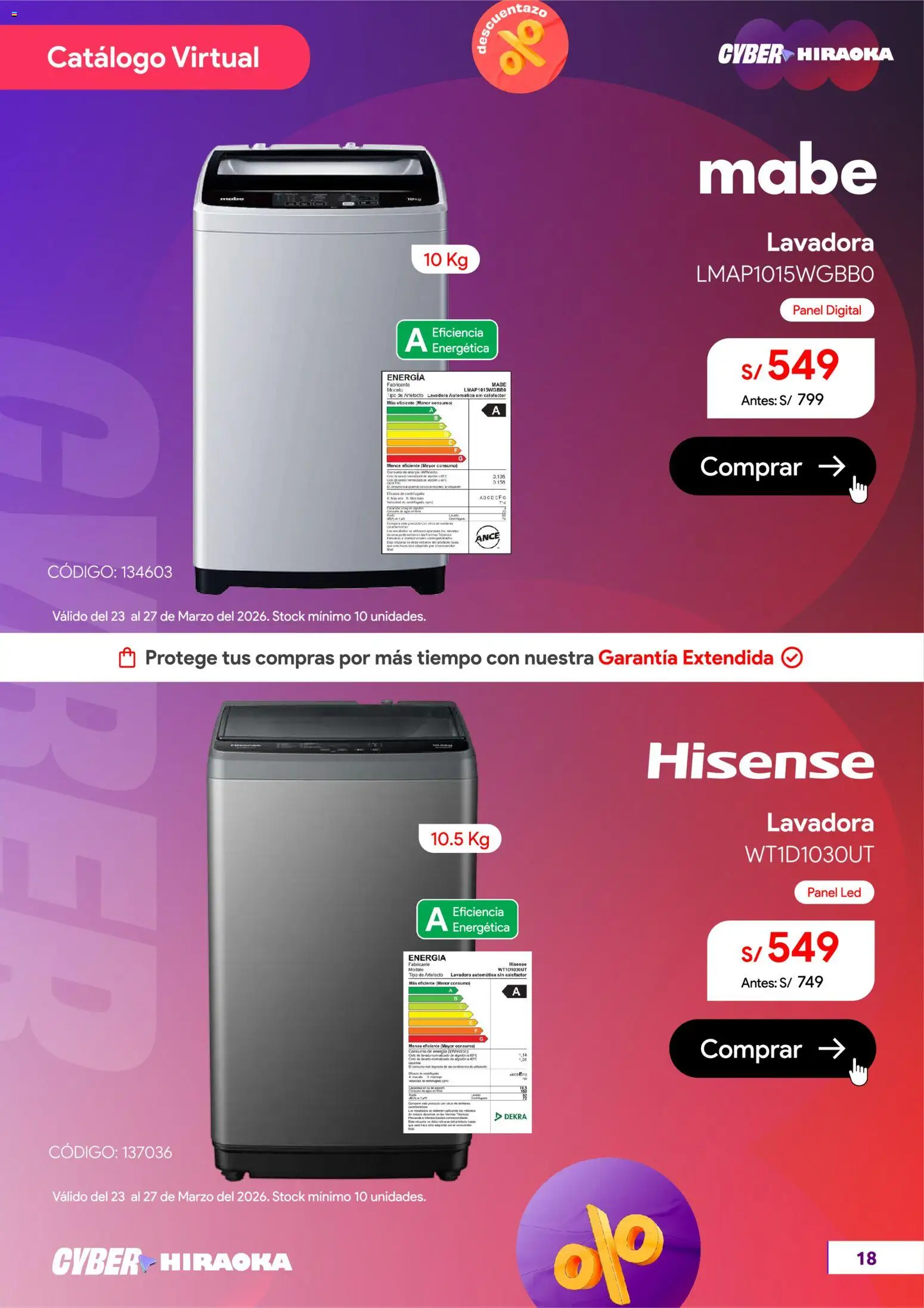 Catálogo Hiraoka válido desde 23.03.2026 | Página: 19 | Productos: Lavadora