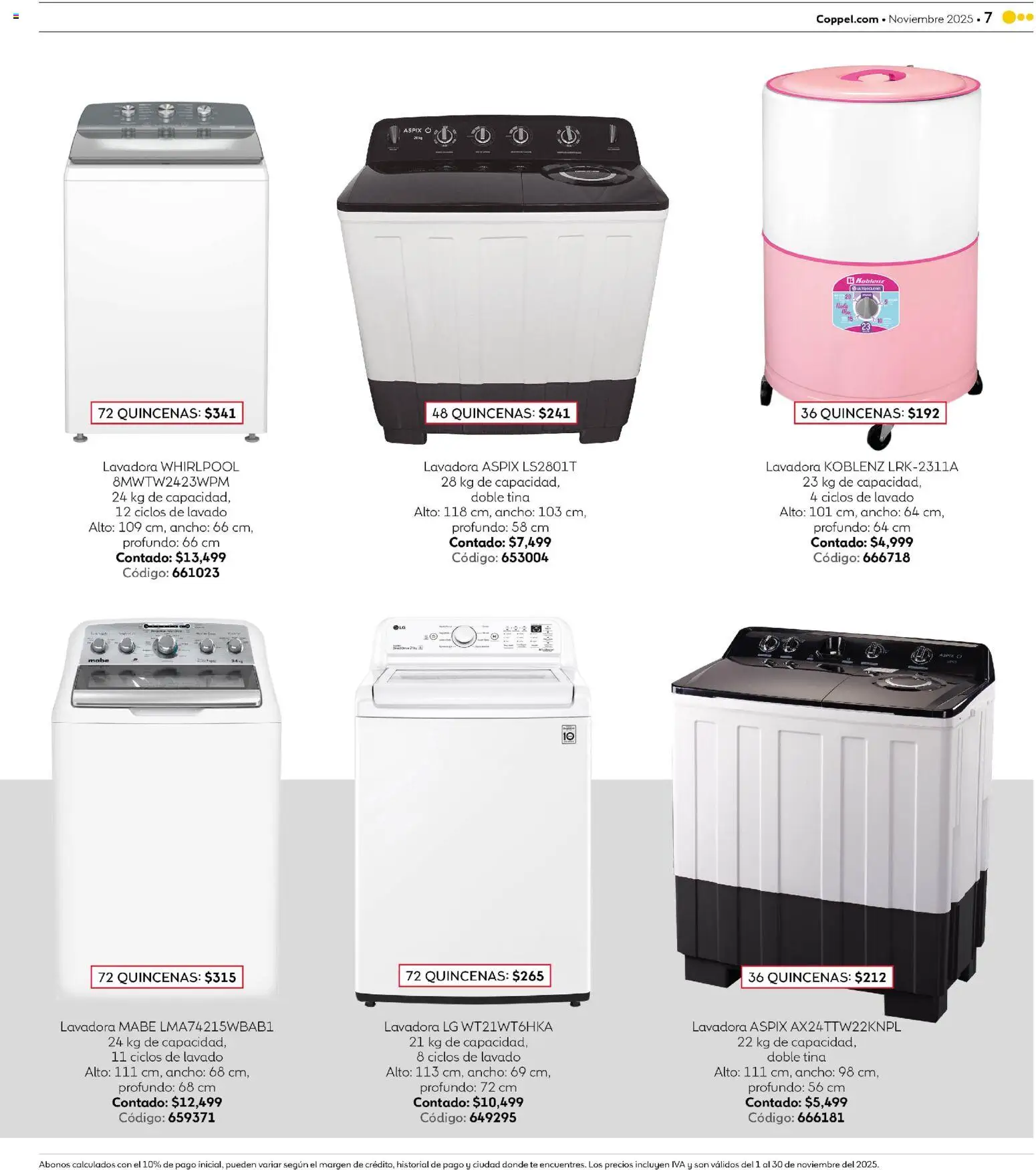 Nuevas ofertas de Coppel válidas en toda la República Mexicana desde el 01.11.2025. ¡Encuentra las mejores ofertas en Coppel Buen Fin! | Página: 7 | Productos: Lavadora