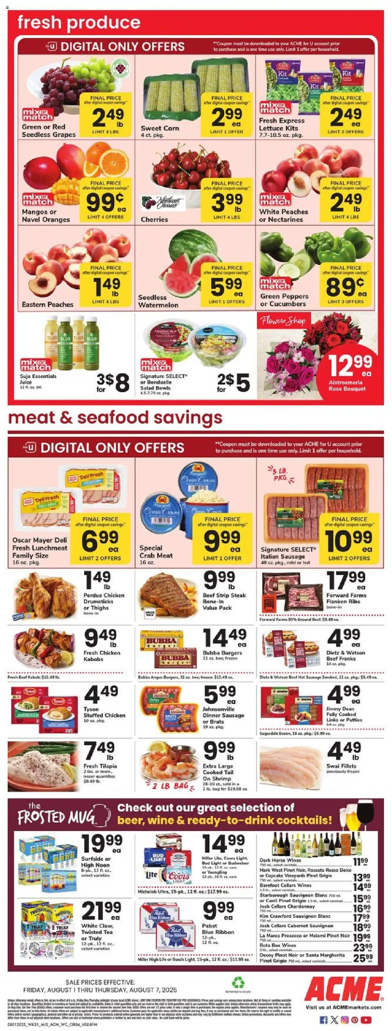 Acme Weekly Ad - PA - valid from 01.08.2025 | Page: 4 | Products: Wine, Tea, Seafood, Bag
