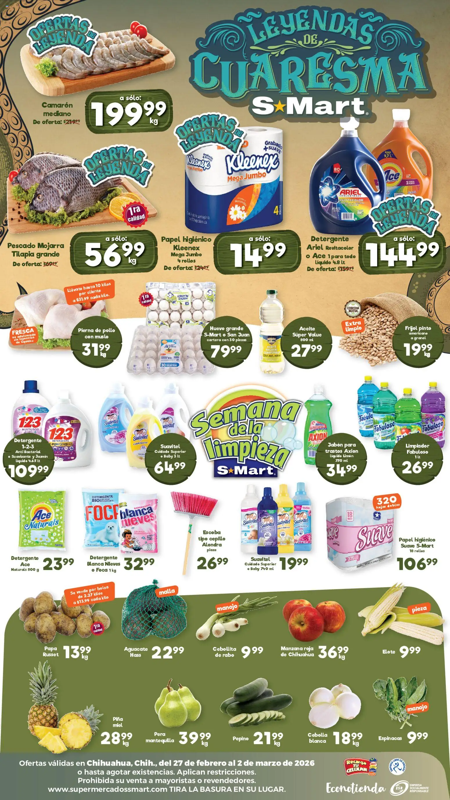 Nuevas ofertas de S-Mart válidas en toda la República Mexicana desde el 27.02.2026. ¡Encuentra las mejores ofertas en S-Mart folleto! | Página: 2 | Productos: Detergente, Pera, Huevo, Papel higiénico