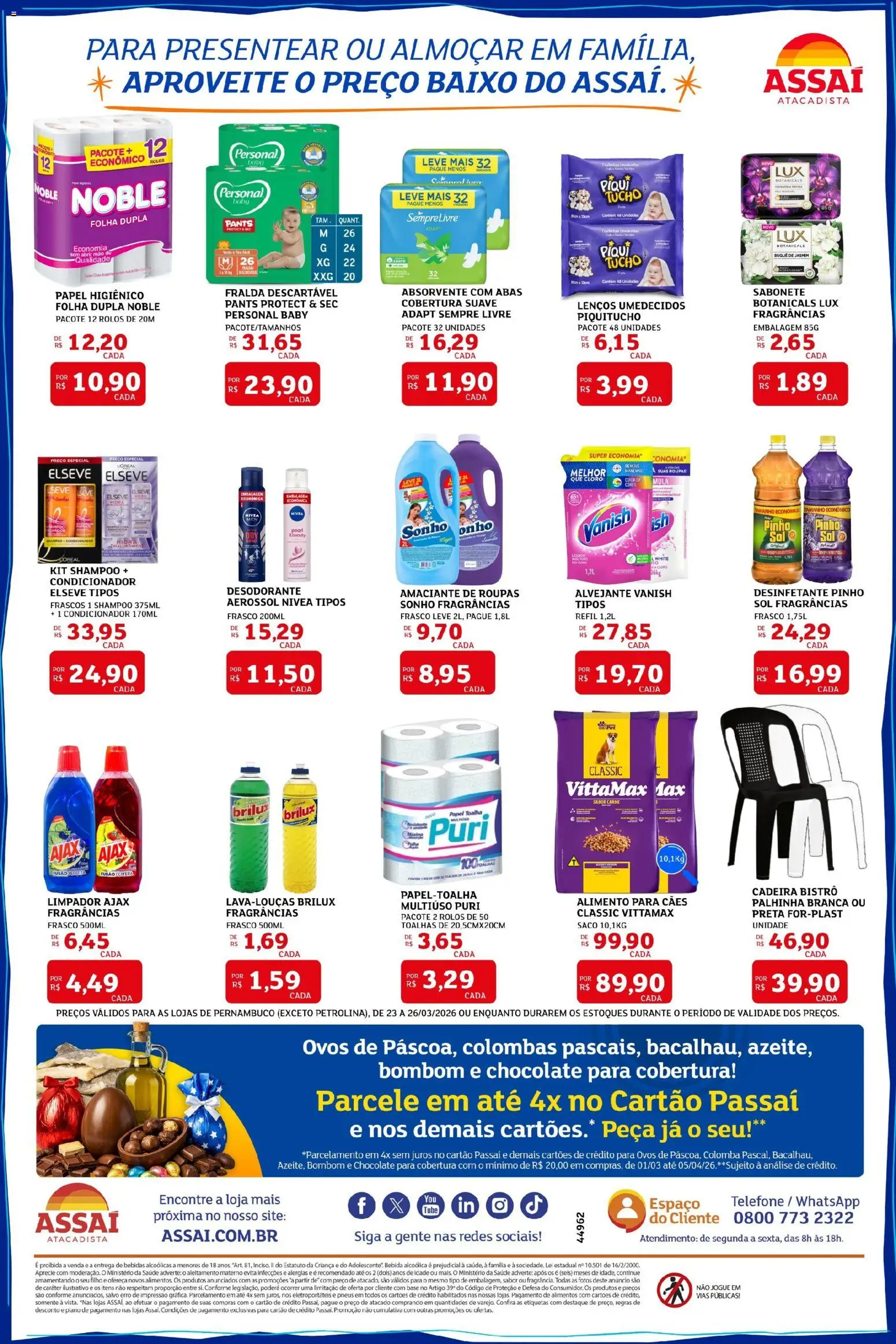 Assaí Atacadista Folheto - válido de 23.03.2026 | Página: 4 | Produtos: Cloro, Bombom, Papel higiênico, Desinfetante