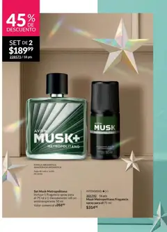 Vista previa de Musk Metropolitano Fragancia spray para él 75 ml, Musk Metropolitano Fragancia spray para él 75 ml, nuevo folleto de la tienda, válido en México a partir del 28.11.2025 | Página: 72 | Productos: Desodorante, Antitranspirante, Aceite, Fragancia