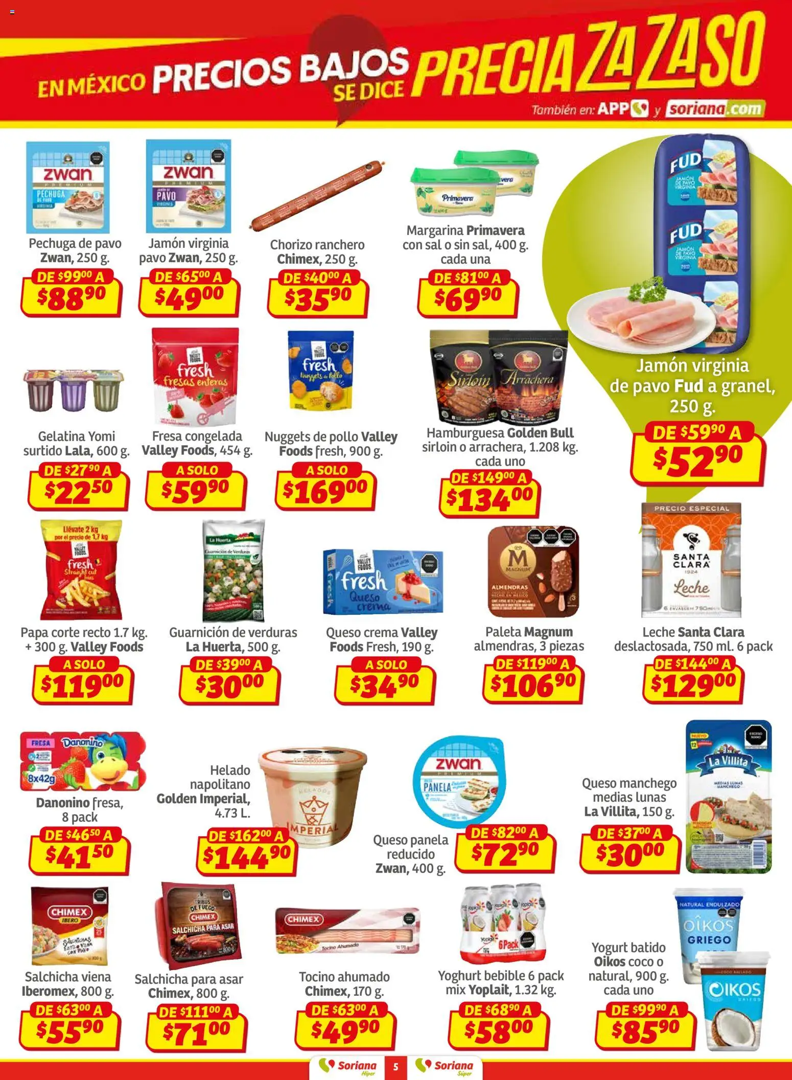Nuevas ofertas de Soriana válidas en toda la República Mexicana desde el 30.01.2026. ¡Encuentra las mejores ofertas en Soriana - Preciazazaso Híper: Frontera Chia, Q. Roo! | Página: 5 | Productos: Papa, Sal, Salchicha, Fresas
