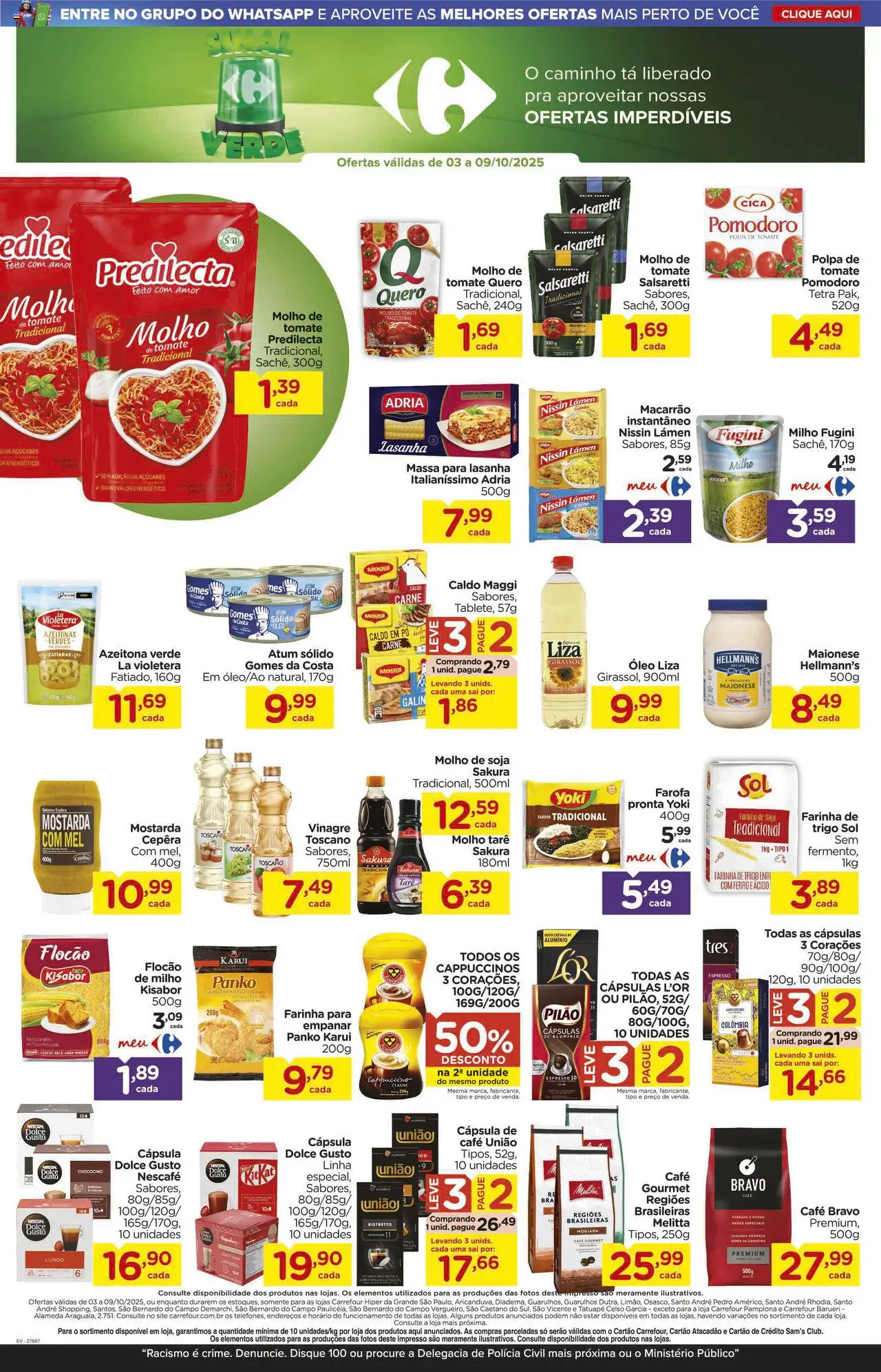 Carrefour Folheto - válido de 03.10.2025 | Página: 7 | Produtos: Energético, Café, Gomes da costa, Macarrão instantâneo