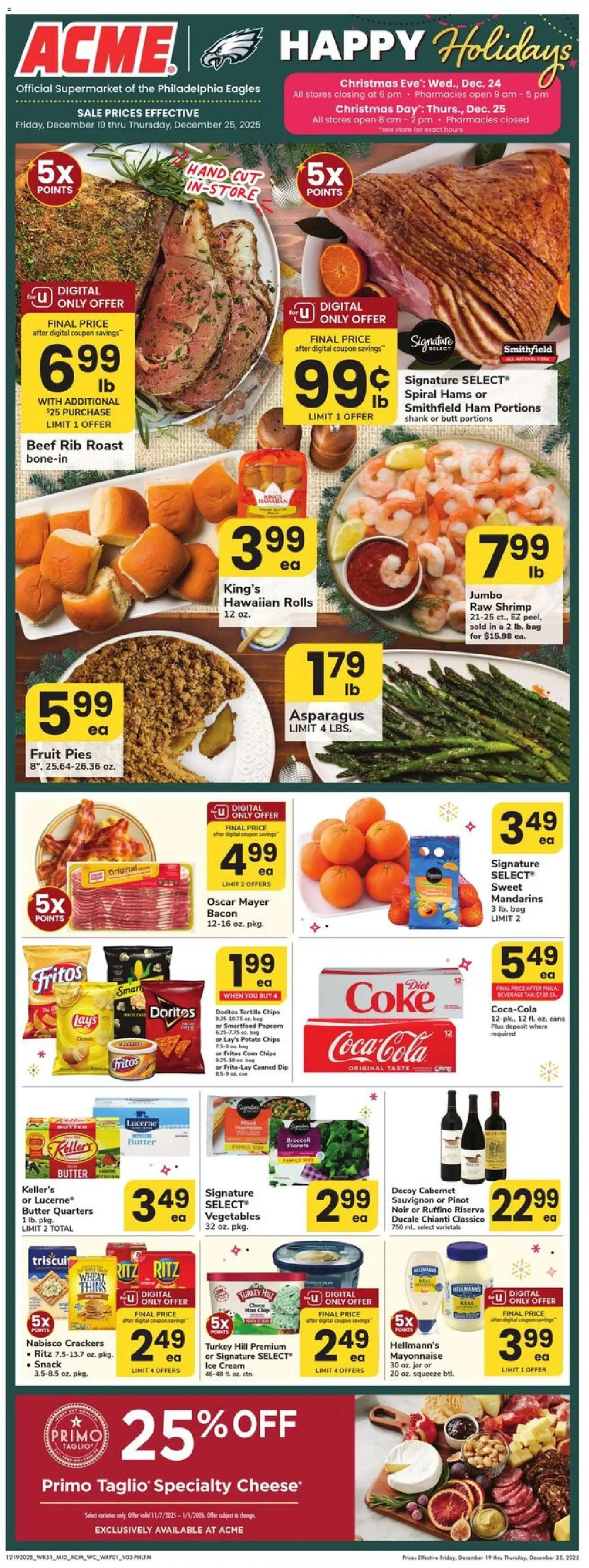 Acme Weekly Ad - valid from 19.12.2025 | Page: 1 | Products: Ham, Chips, Ice cream, Vegetables
