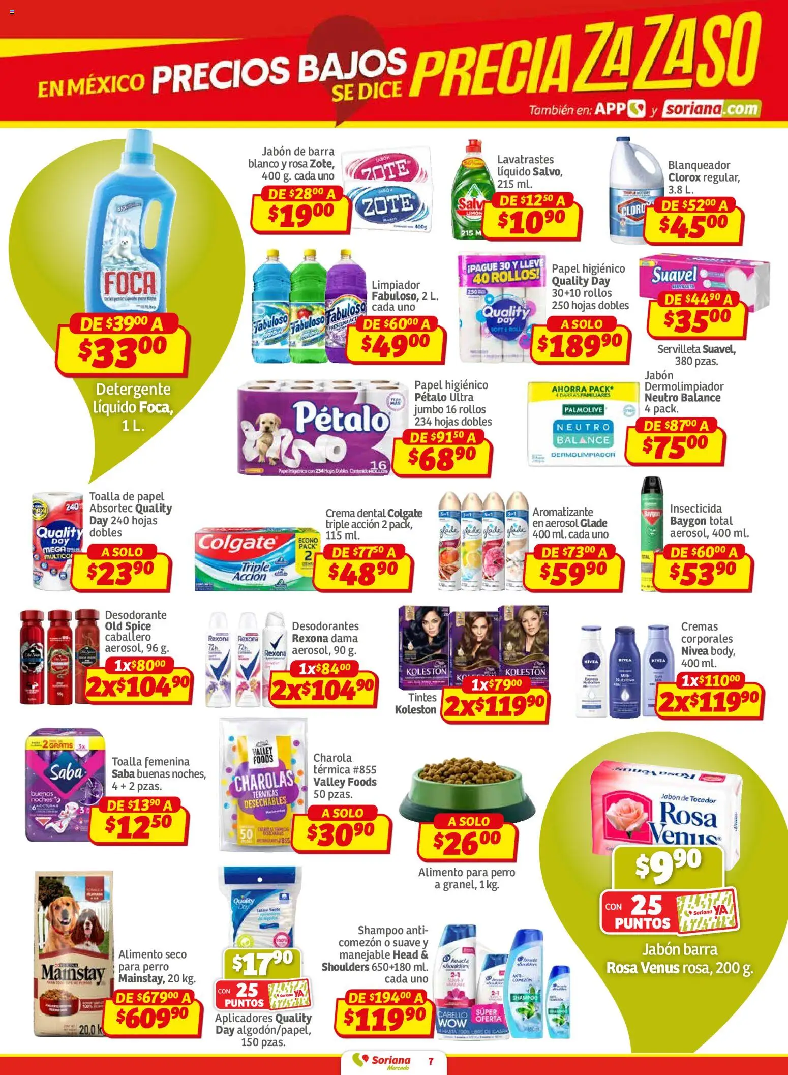 Nuevas ofertas de Soriana válidas en toda la República Mexicana desde el 12.02.2026. ¡Encuentra las mejores ofertas en Soriana - Pesito Valedor Mercado: Camp, Chia, Oax, Q. Roo, Tab, Yuc! | Página: 7 | Productos: Crema, Limpiador, Cloro, Barra
