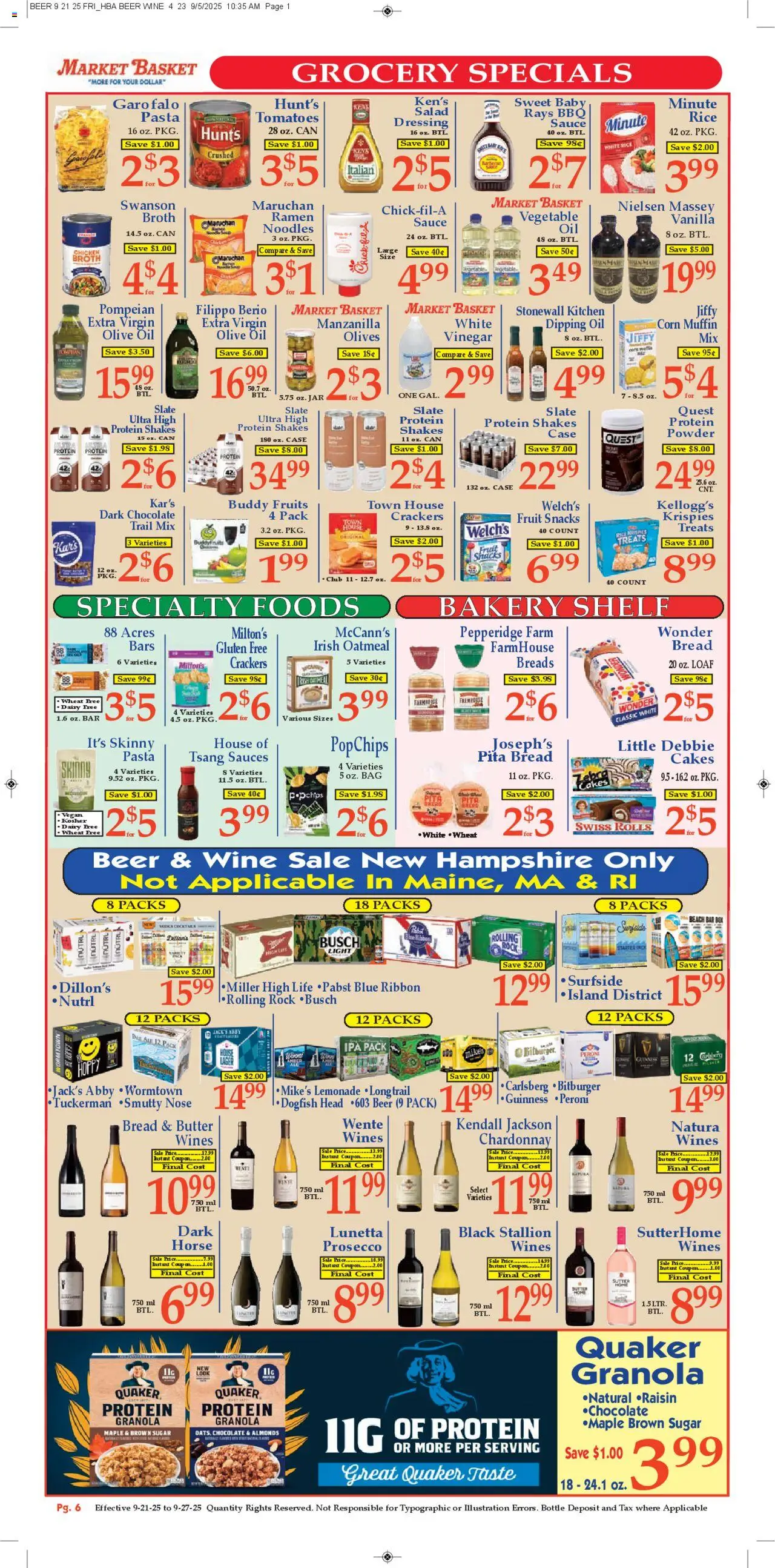Market Basket Ad - valid from 21.09.2025 | Page: 6 | Products: Vinegar, Corn, Wine, Sauce