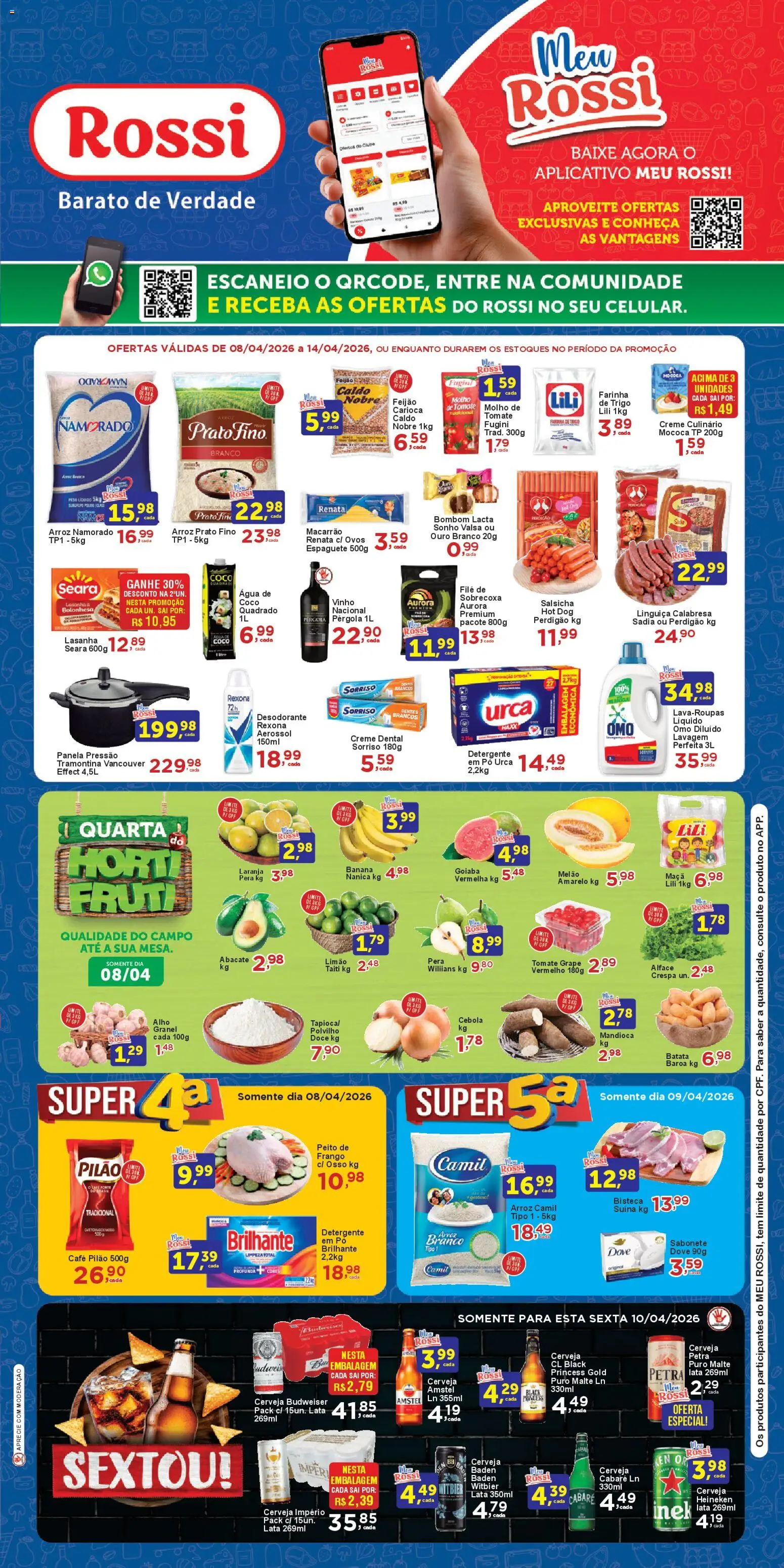 Rossi Supermercados Folheto - válido de 08.04.2026 | Página: 1 | Produtos: Feijão, Pó, Creme, Dove