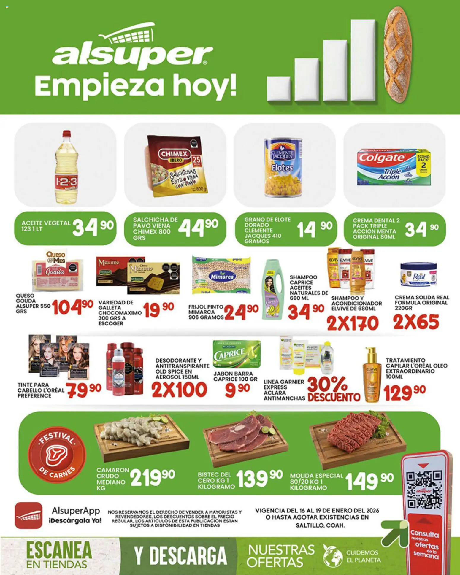 Nuevas ofertas de Alsuper válidas en toda la República Mexicana desde el 16.01.2026. ¡Encuentra las mejores ofertas en Alsuper folleto Saltillo! | Página: 1 | Productos: Desodorante, Salchicha, Acondicionador, Jabón