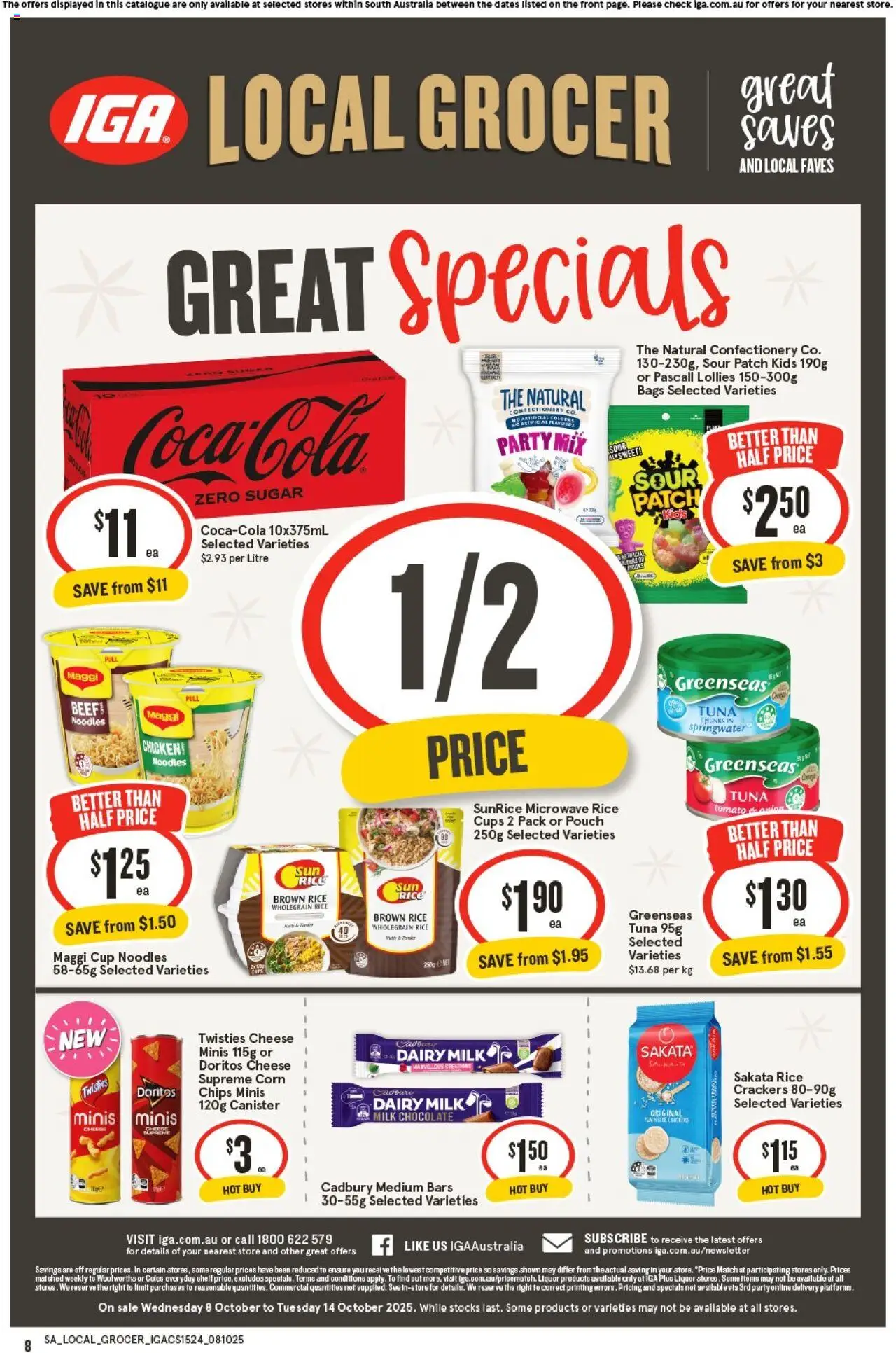 IGA catalogue - valid from 08.10.2025 | Page: 8 | Products: Chocolate, Chicken, Rice, Tuna