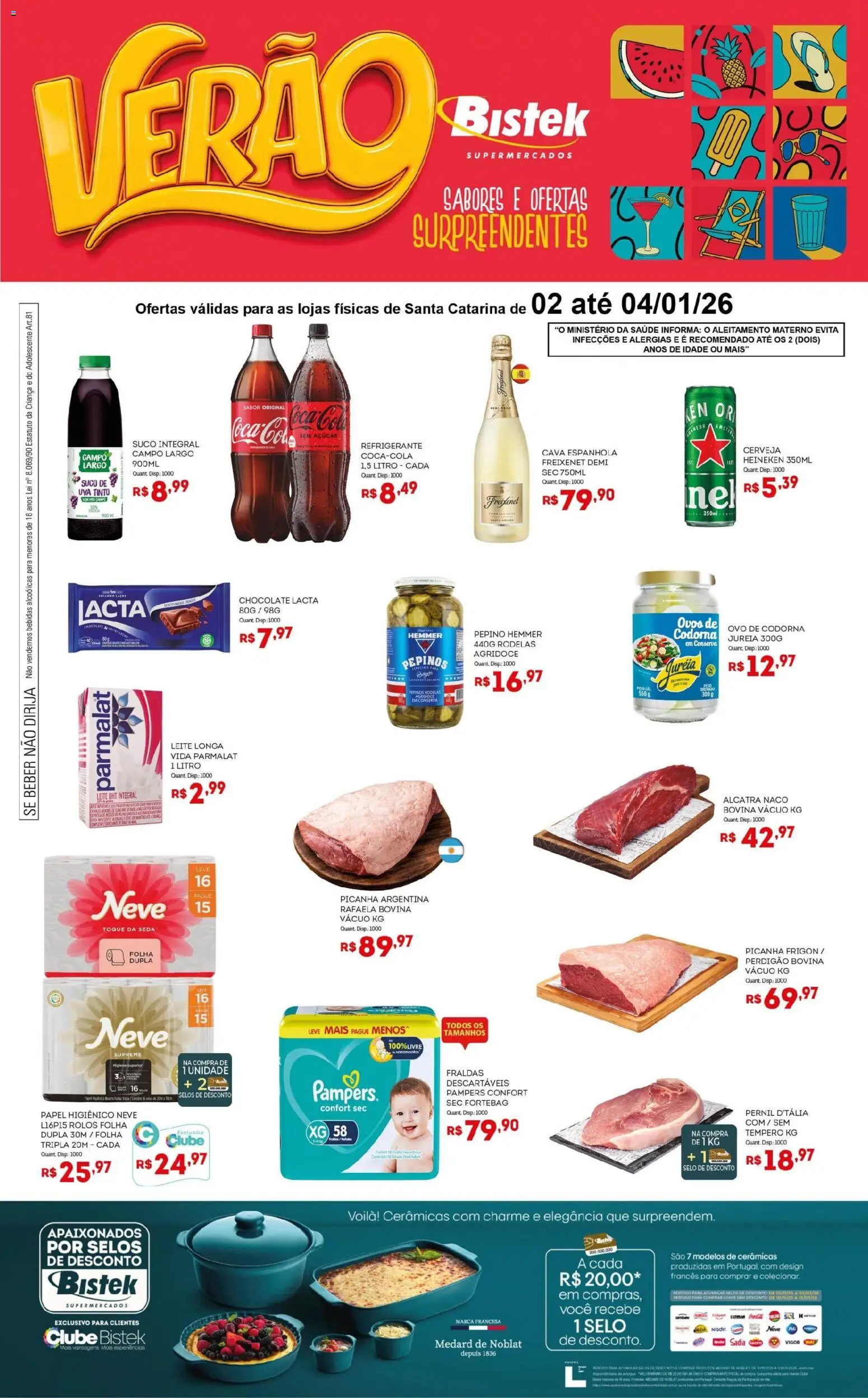 Bistek Supermercados Folheto - válido de 02.01.2026 | Página: 1 | Produtos: Leite, Pepinos, Refrigerante, Papel higiênico