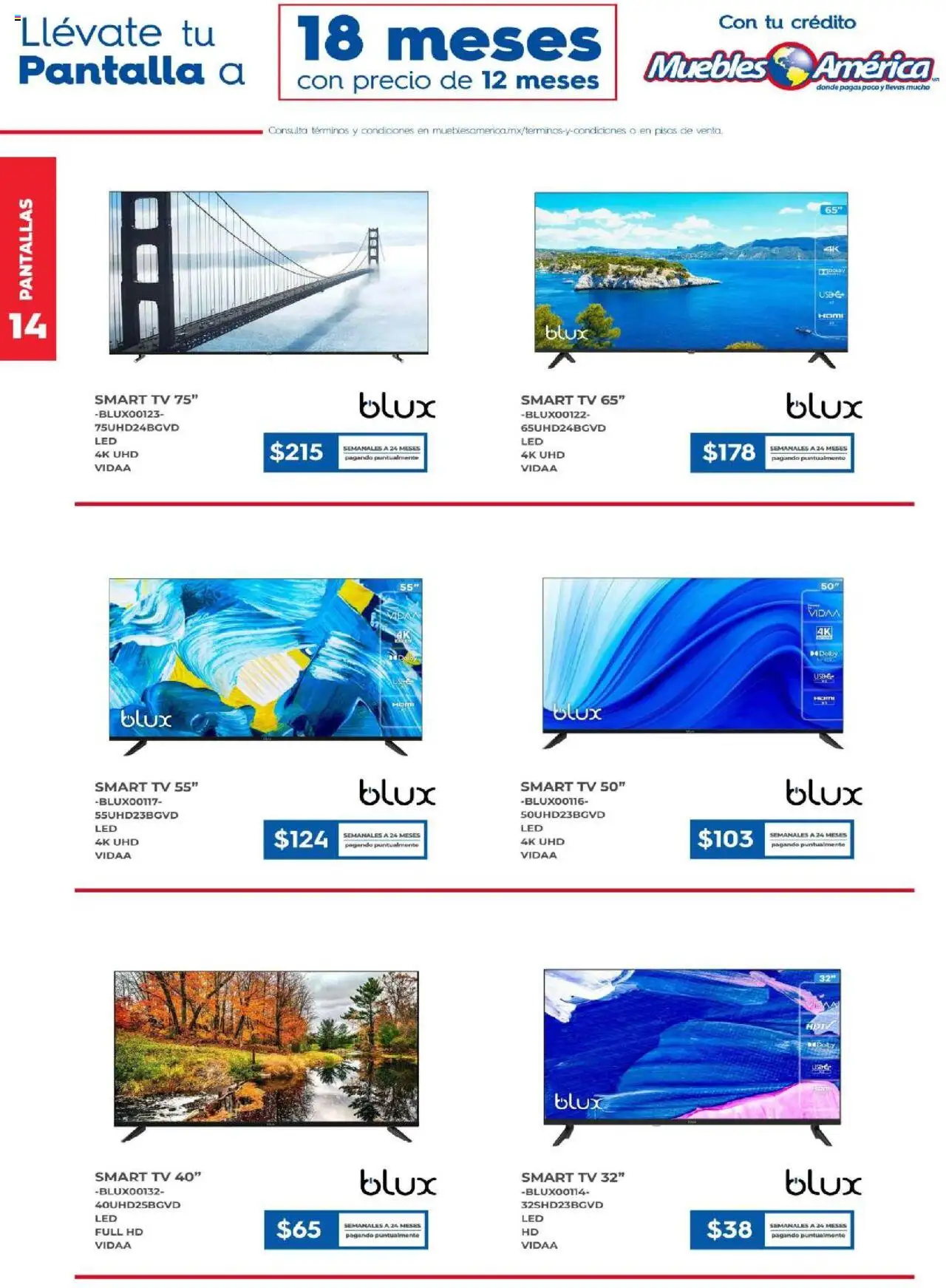 Nuevas ofertas de Muebles America válidas en toda la República Mexicana desde el 01.09.2025. ¡Encuentra las mejores ofertas en Muebles America - Catálogo! | Página: 14 | Productos: Pantallas