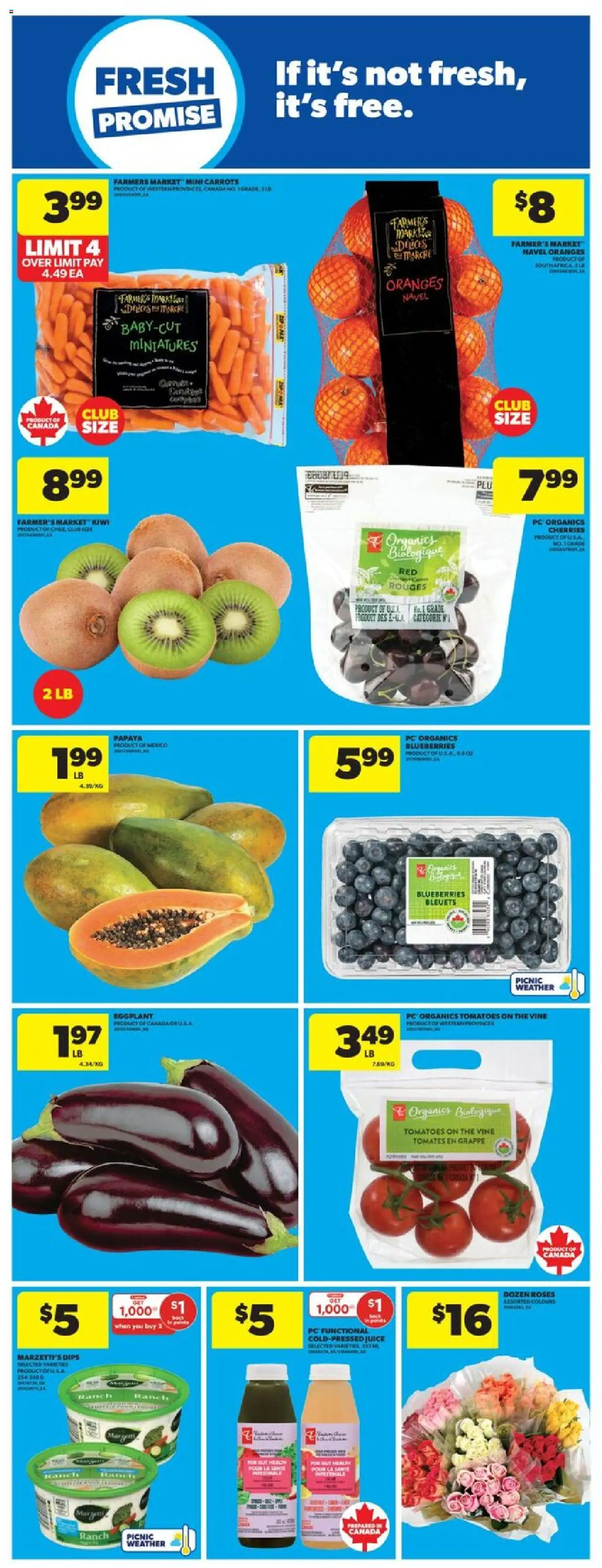 Real Canadian Superstore flyer valid from 31.07.2025 | Page: 12 | Products: Kiwi, PC, Juice, Oranges