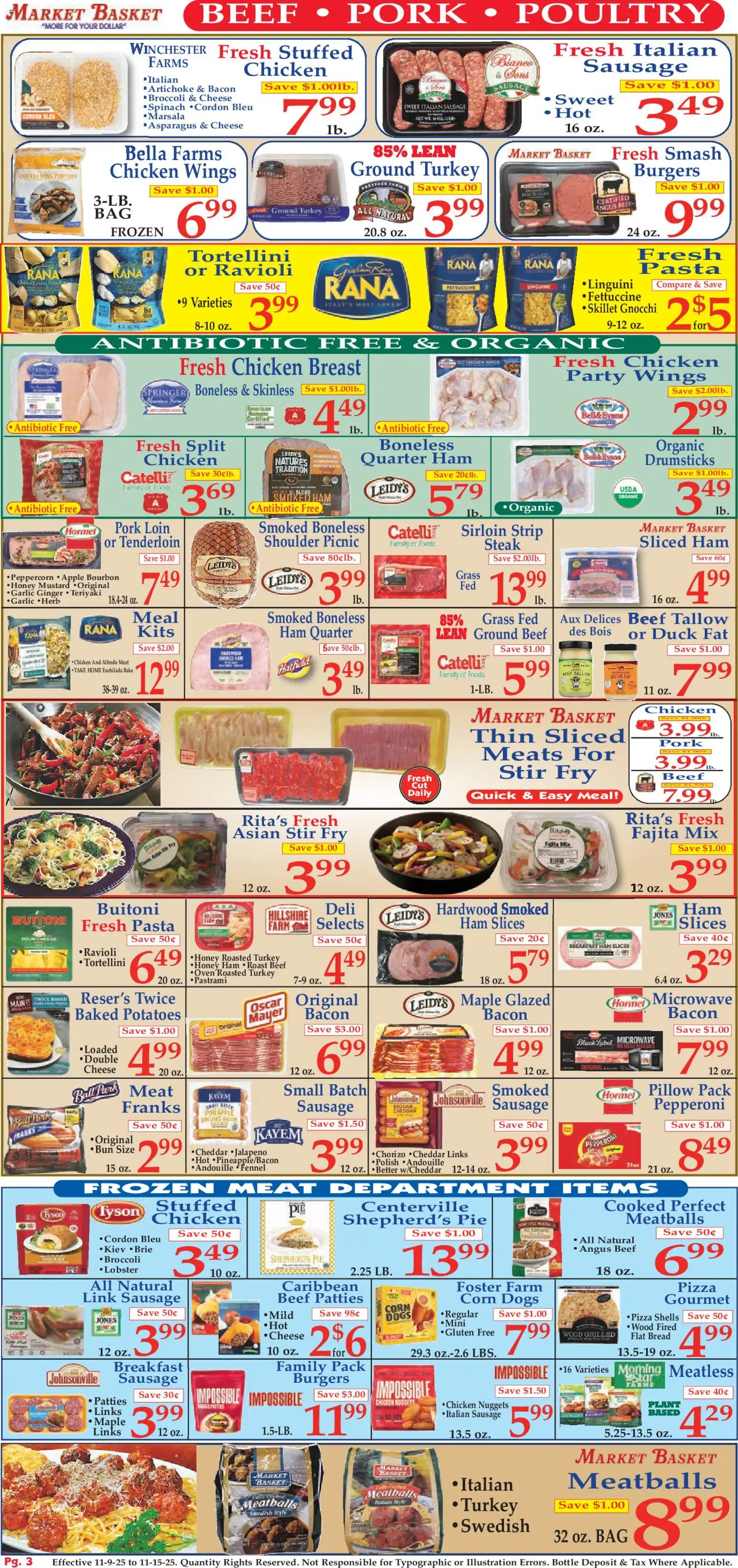 Market Basket Ad - valid from 09.11.2025 | Page: 3 | Products: Skillet, Cheese, Bread, Pork