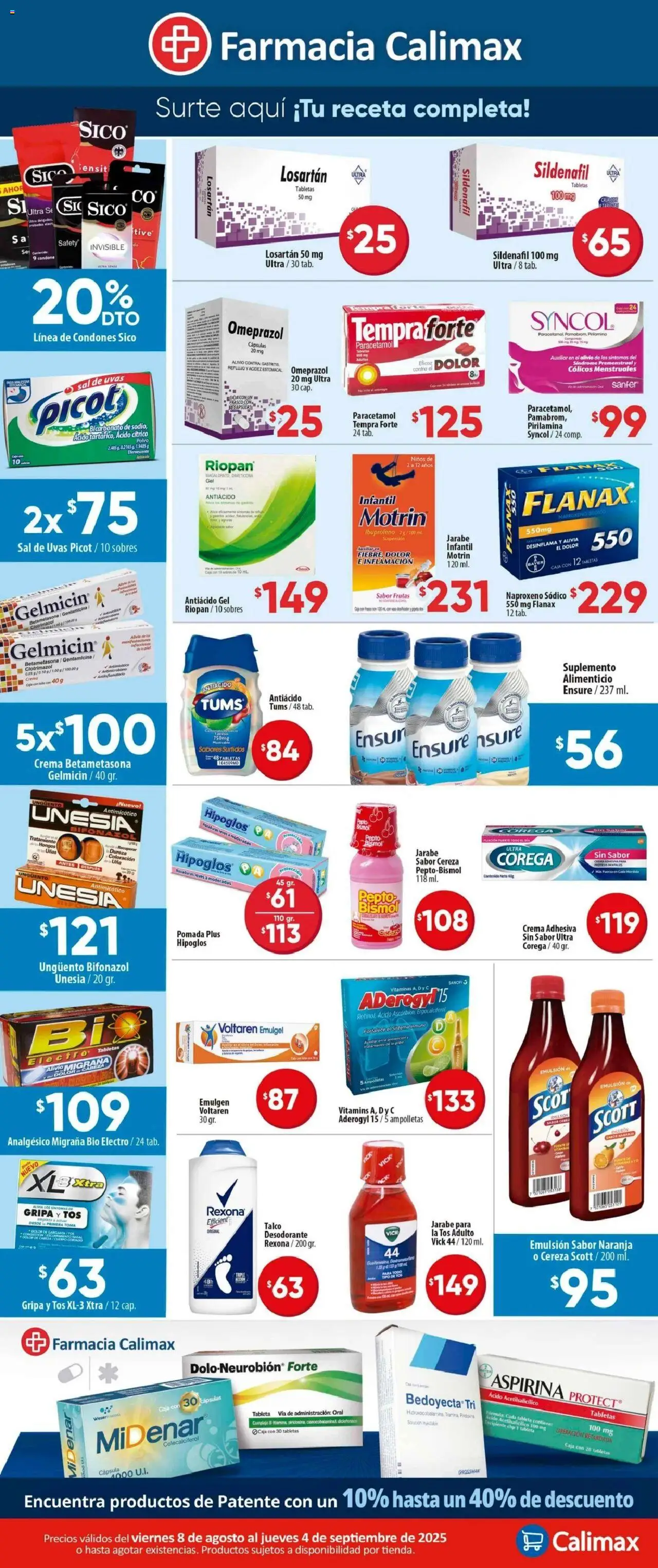Nuevas ofertas de Calimax válidas en toda la República Mexicana desde el 08.08.2025. ¡Encuentra las mejores ofertas en Calimax - Folleto Farmacia! | Página: 2 | Productos: Frasco, Pan, Antiácido, Pomada