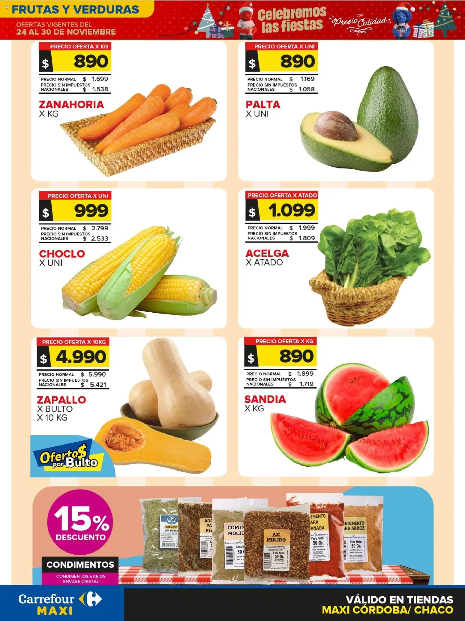 Carrefour - Frutas y Verduras - Cordoba │ válido desde el 24.11.2025 | Página: 1 | Productos: Choclo, Palta, Arroz, Zanahoria
