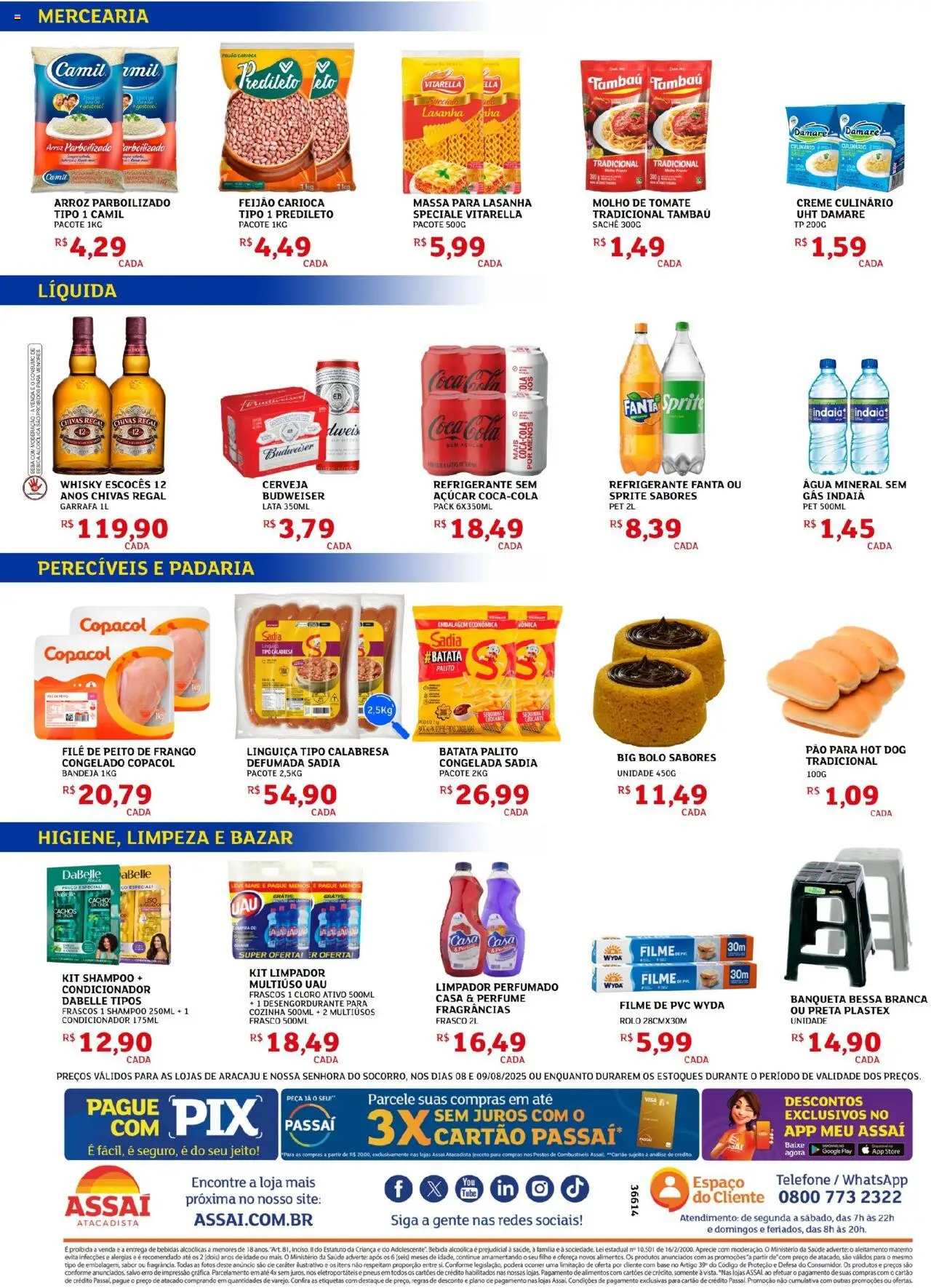 Assaí Atacadista Folheto - válido de 08.08.2025 | Página: 2 | Produtos: Feijão, Cerveja, Água mineral, Batata