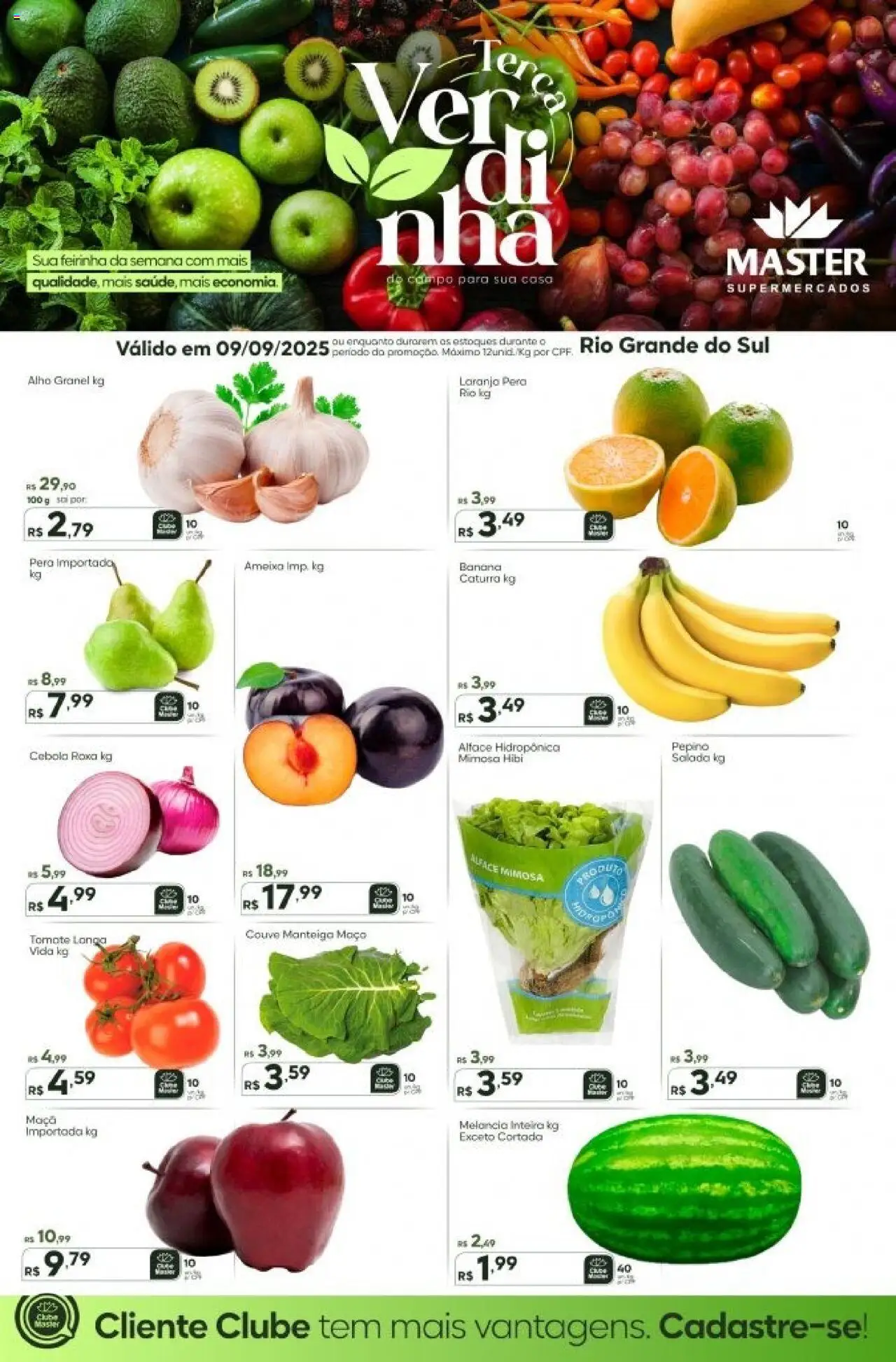 Master Folheto - válido de 09.09.2025 | Página: 1 | Produtos: Melancia, Salada, Couve, Ameixa