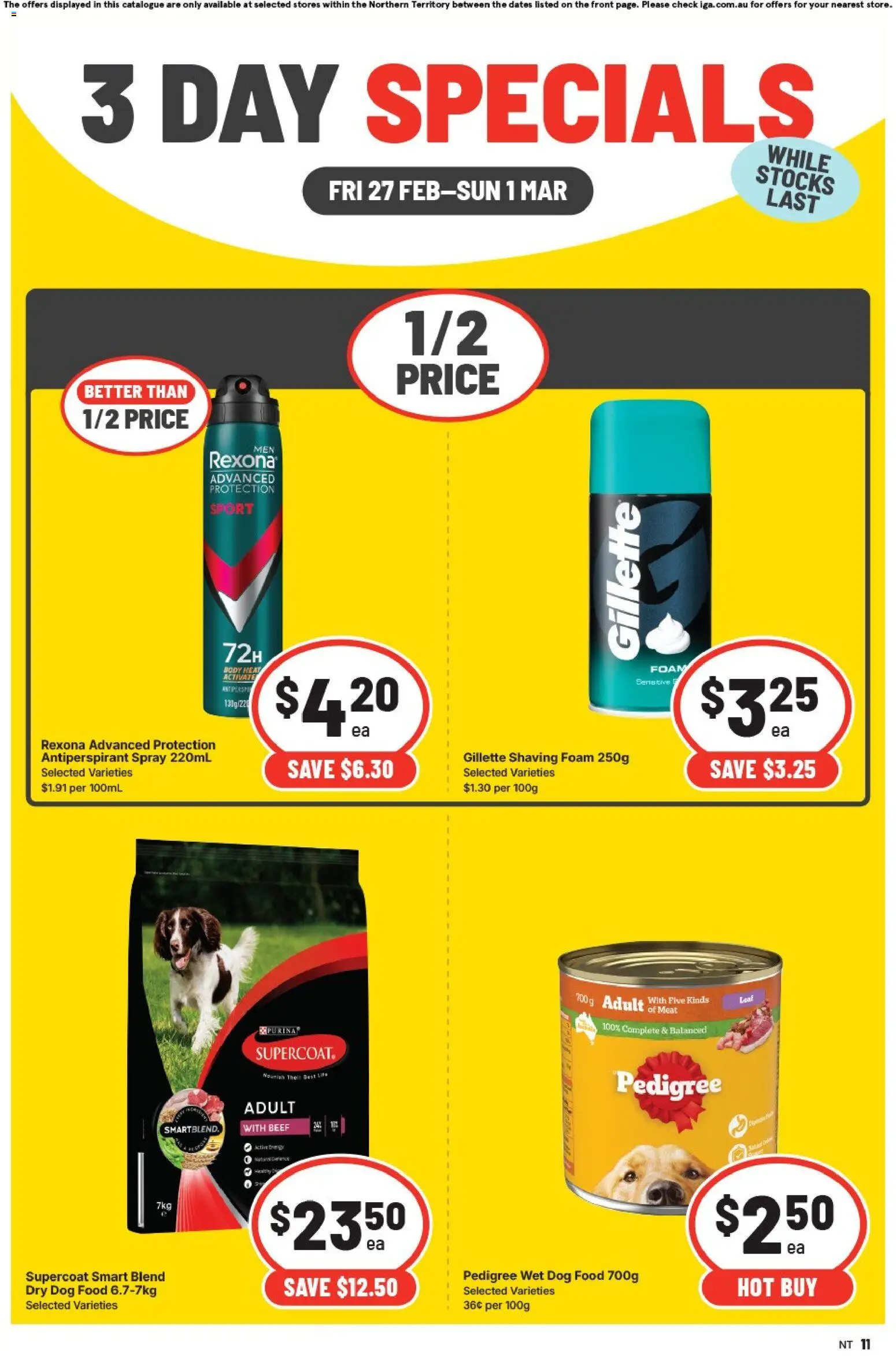 IGA catalogue - valid from 27.02.2026 | Page: 4 | Products: Shaving foam, Beef, Antiperspirant, Dog food