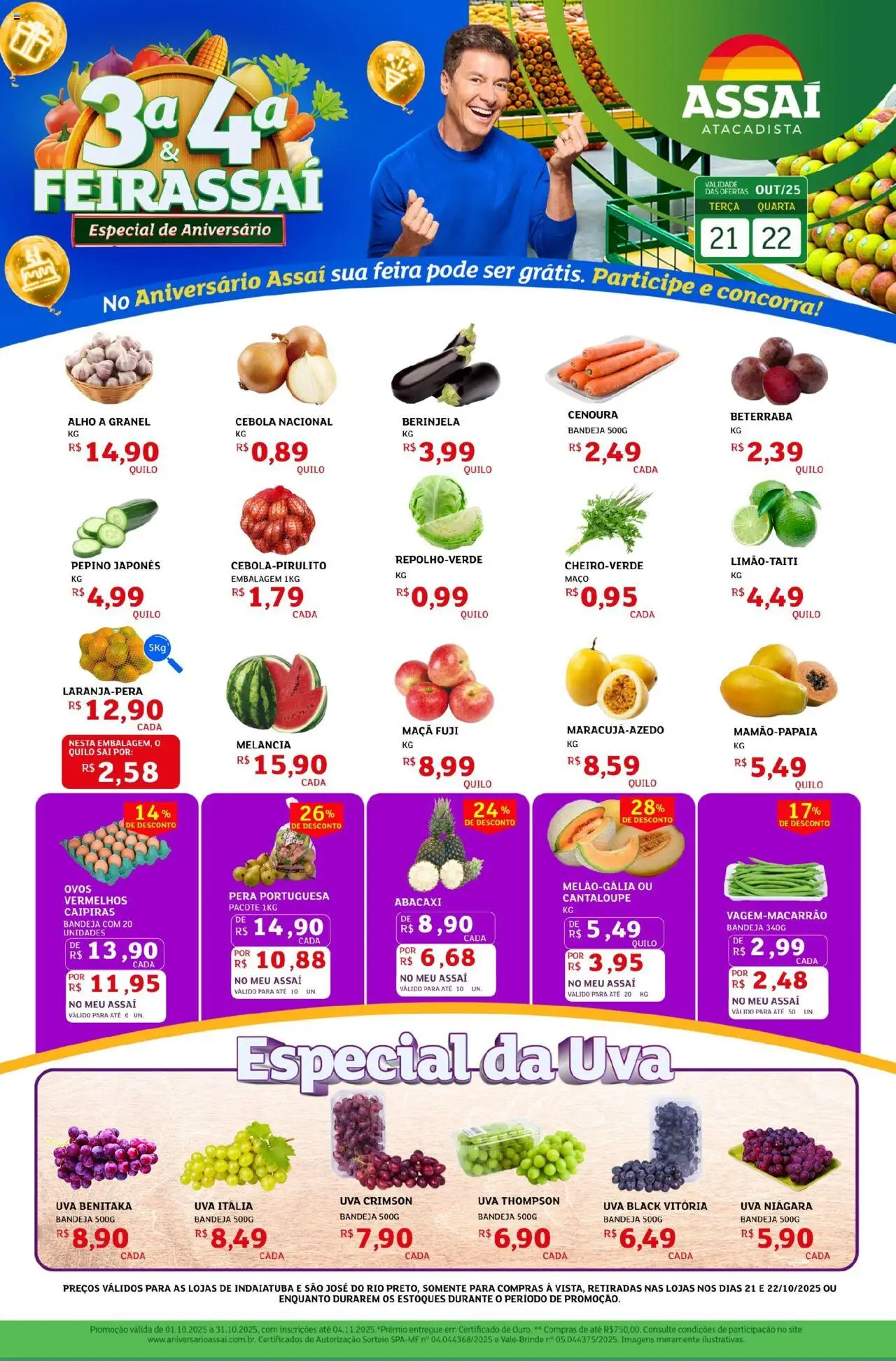 Assaí Atacadista Folheto - válido de 21.10.2025 | Página: 1 | Produtos: Melancia, Beterraba, Abacaxi, Cenoura