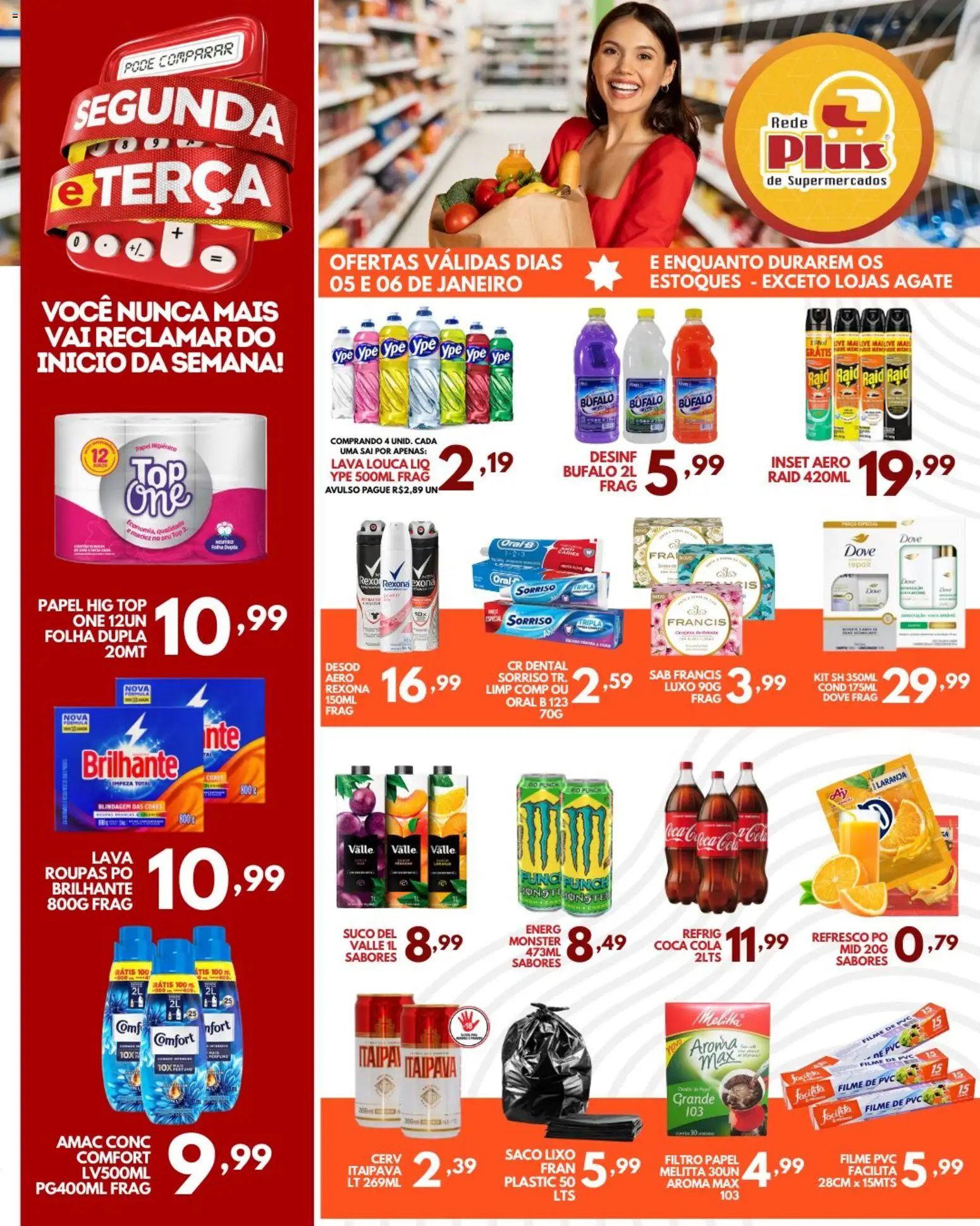 Rede Plus Supermercados Folheto - válido de 05.01.2026 | Página: 2 | Produtos: Pó, Cola, Rexona, Dove