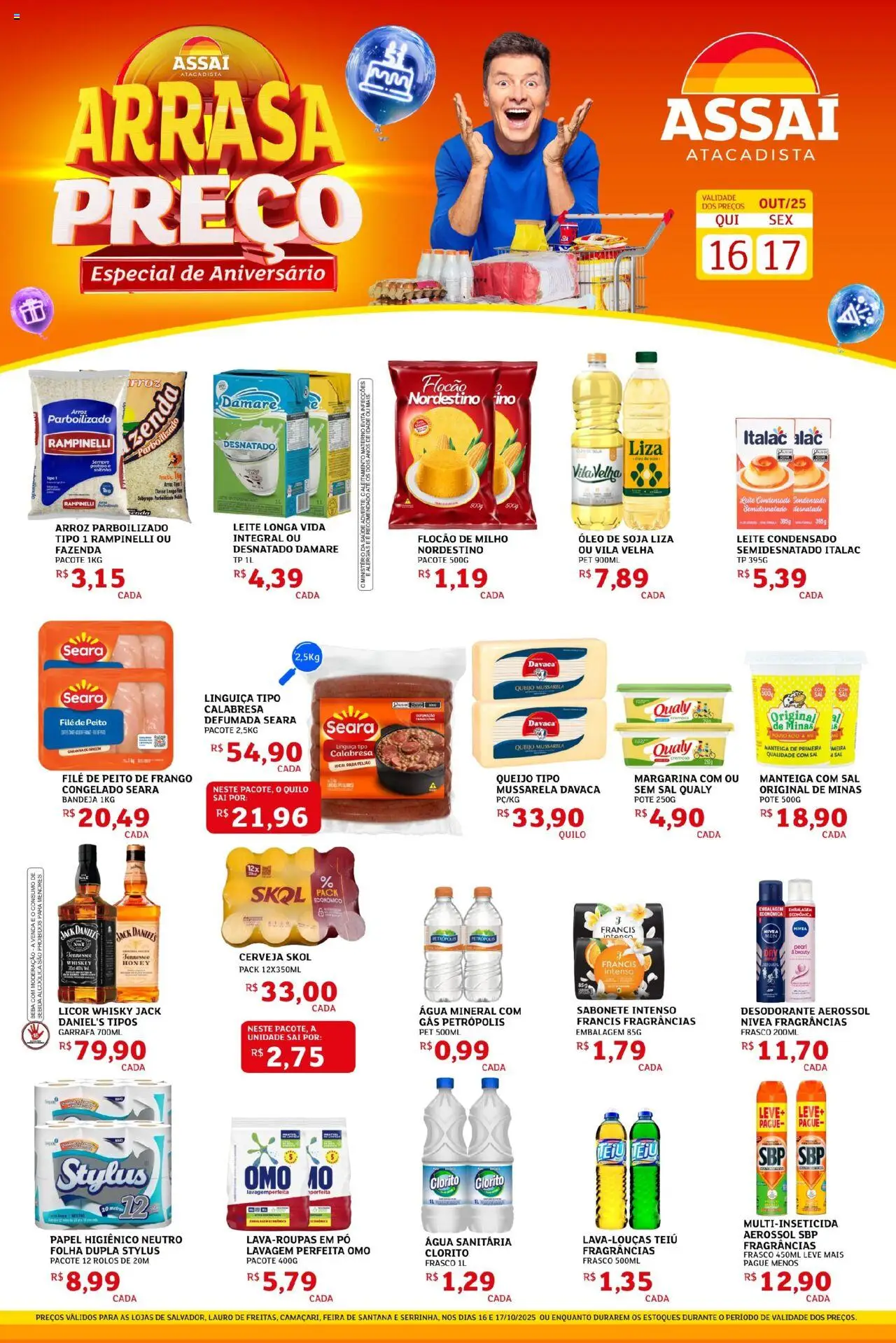 Assaí Atacadista Folheto - válido de 16.10.2025 | Página: 1 | Produtos: Linguiça, Leite, Queijo, Sabonete