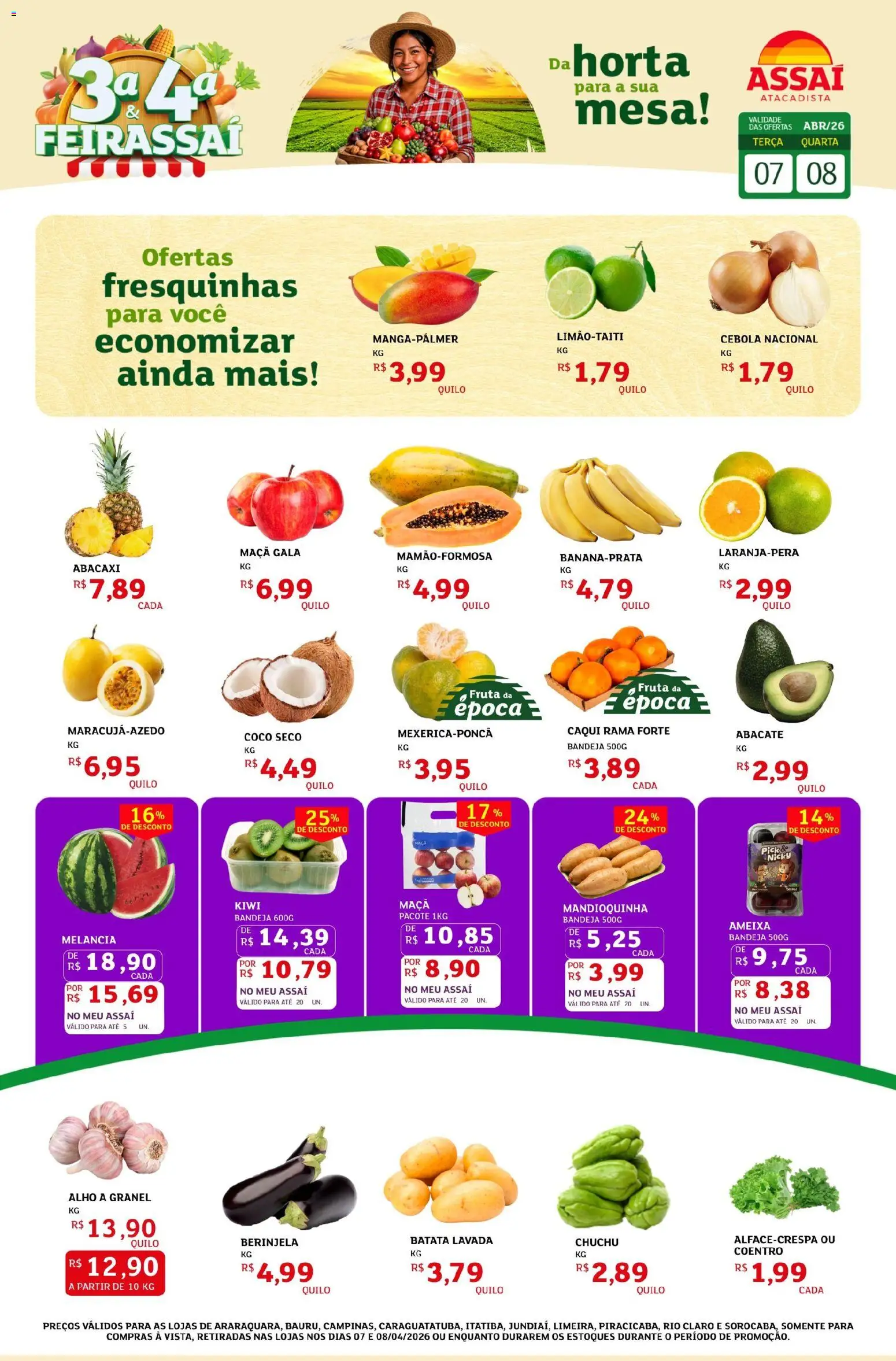 Assaí Atacadista Folheto - válido de 07.04.2026 | Página: 1 | Produtos: Chuchu, Alho, Cebola, Abacaxi