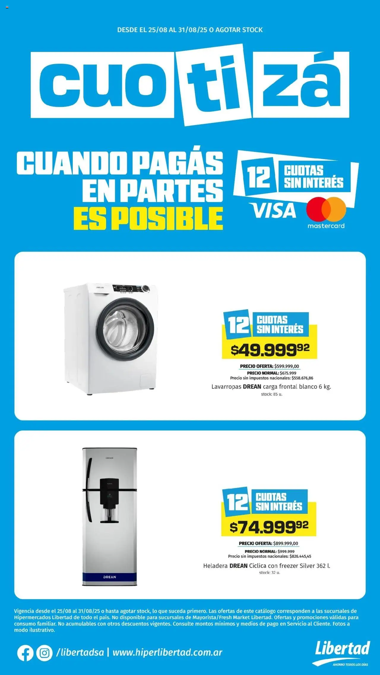 Hipermercado Libertad - Cuotizá semana │ válido desde el 25.08.2025 | Página: 1 | Productos: Lavarropas, Heladera, Freezer
