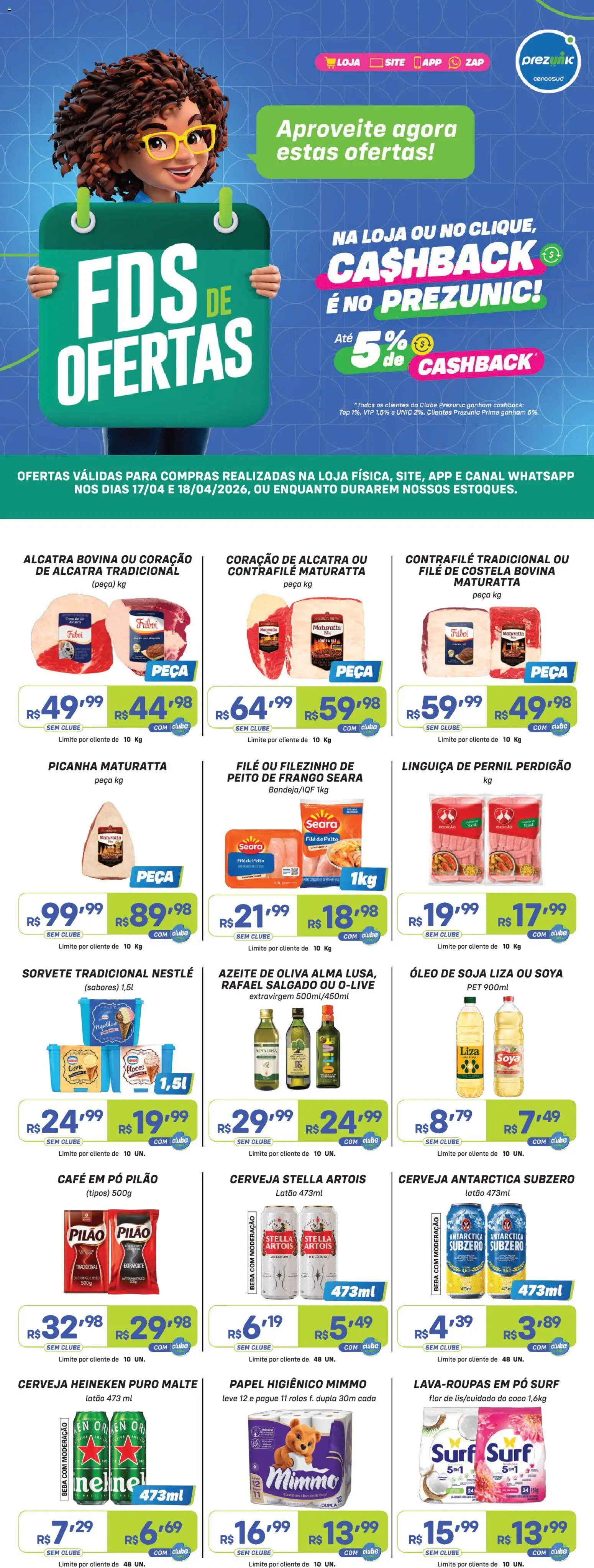 Prezunic Folheto - válido de 17.04.2026 | Página: 1 | Produtos: Pernil, Creme, Flocos, Papel higiênico