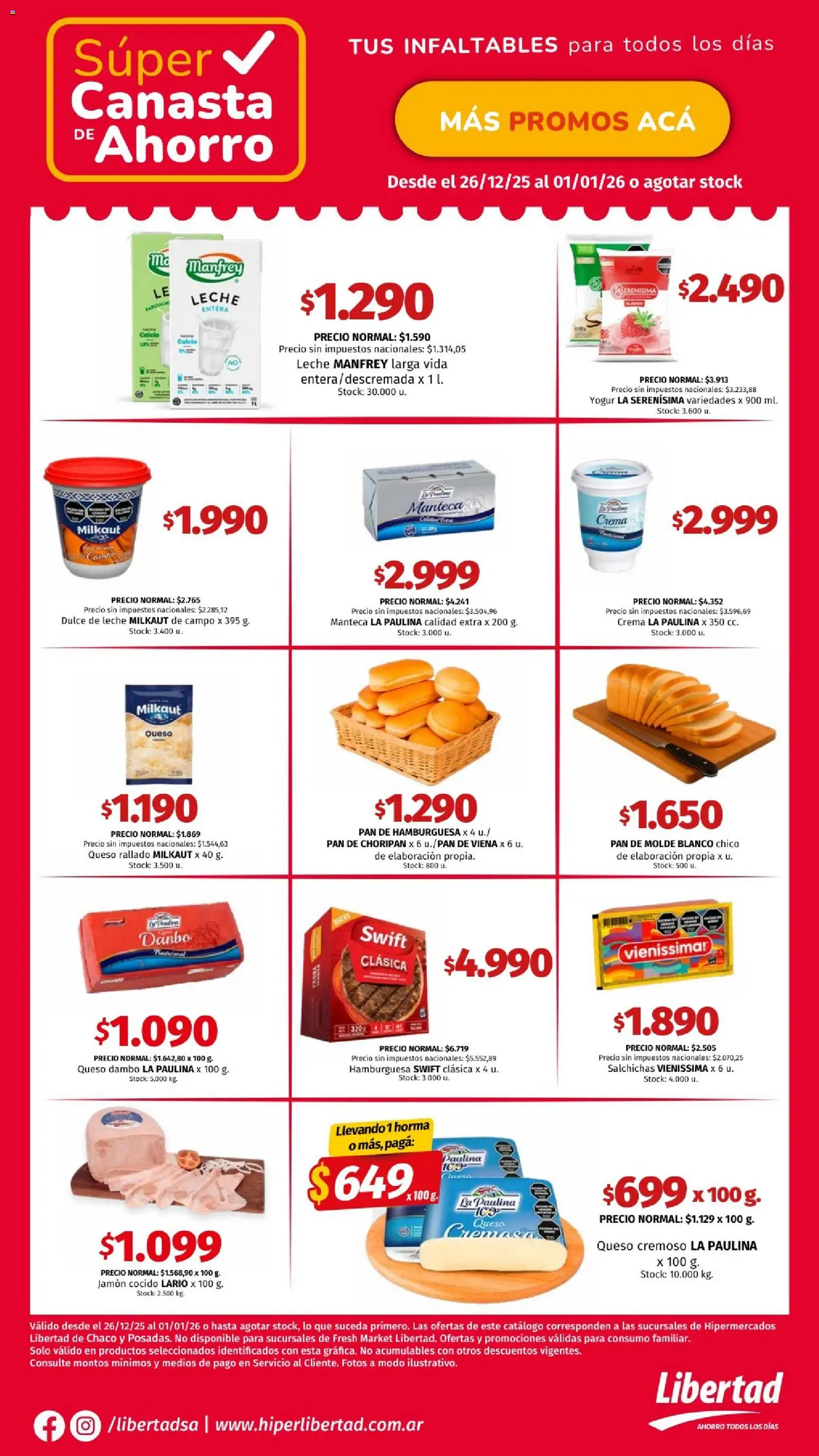 Hipermercado Libertad - CANASTA │ válido desde el 26.12.2025 | Página: 5 | Productos: Jamón cocido, Manteca, Pan, Canasta