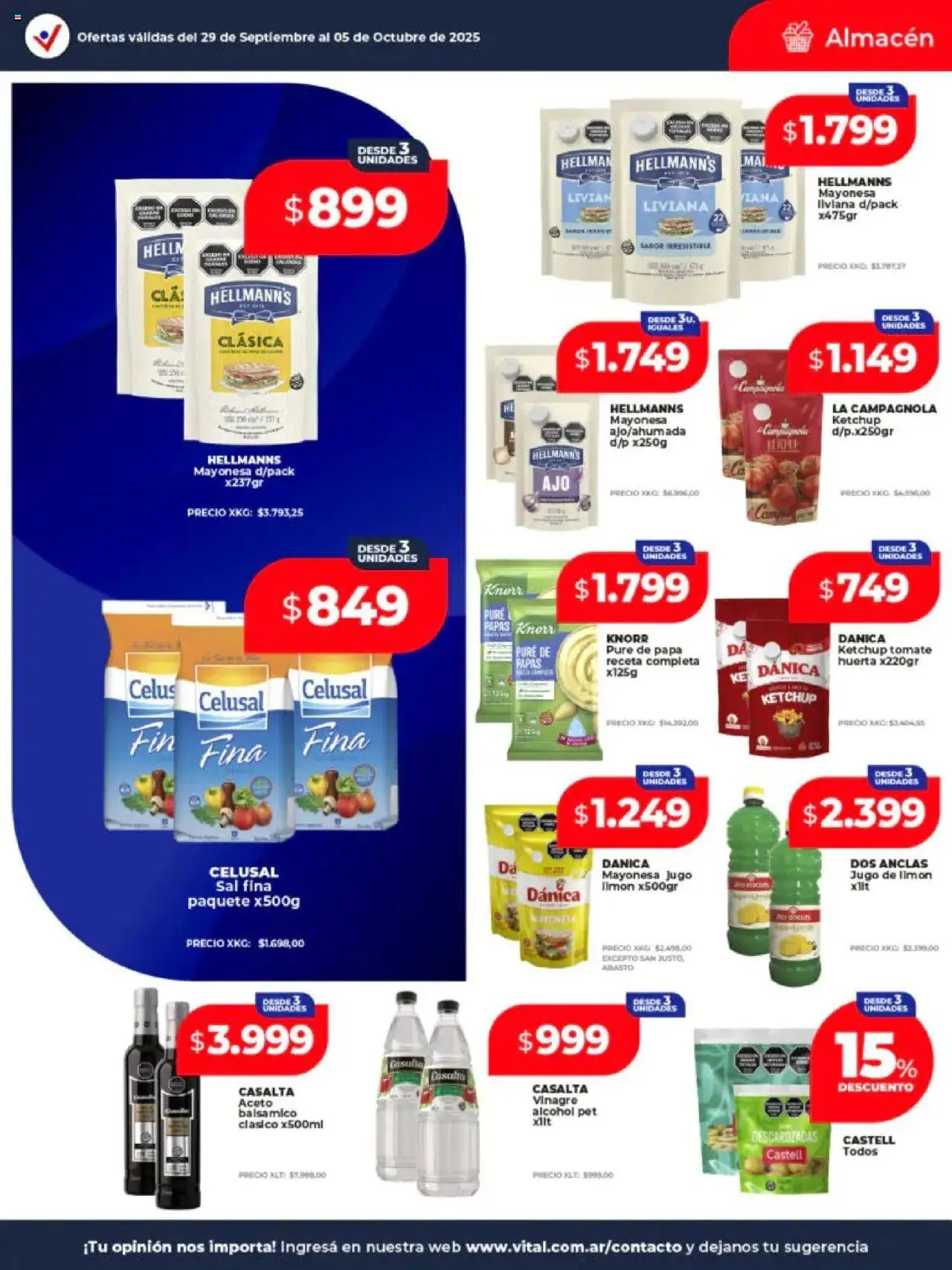 Vital - Ofertas Neuquén │ válido desde el 30.09.2025 | Página: 10 | Productos: Papa, Vinagre, Ketchup, Sal