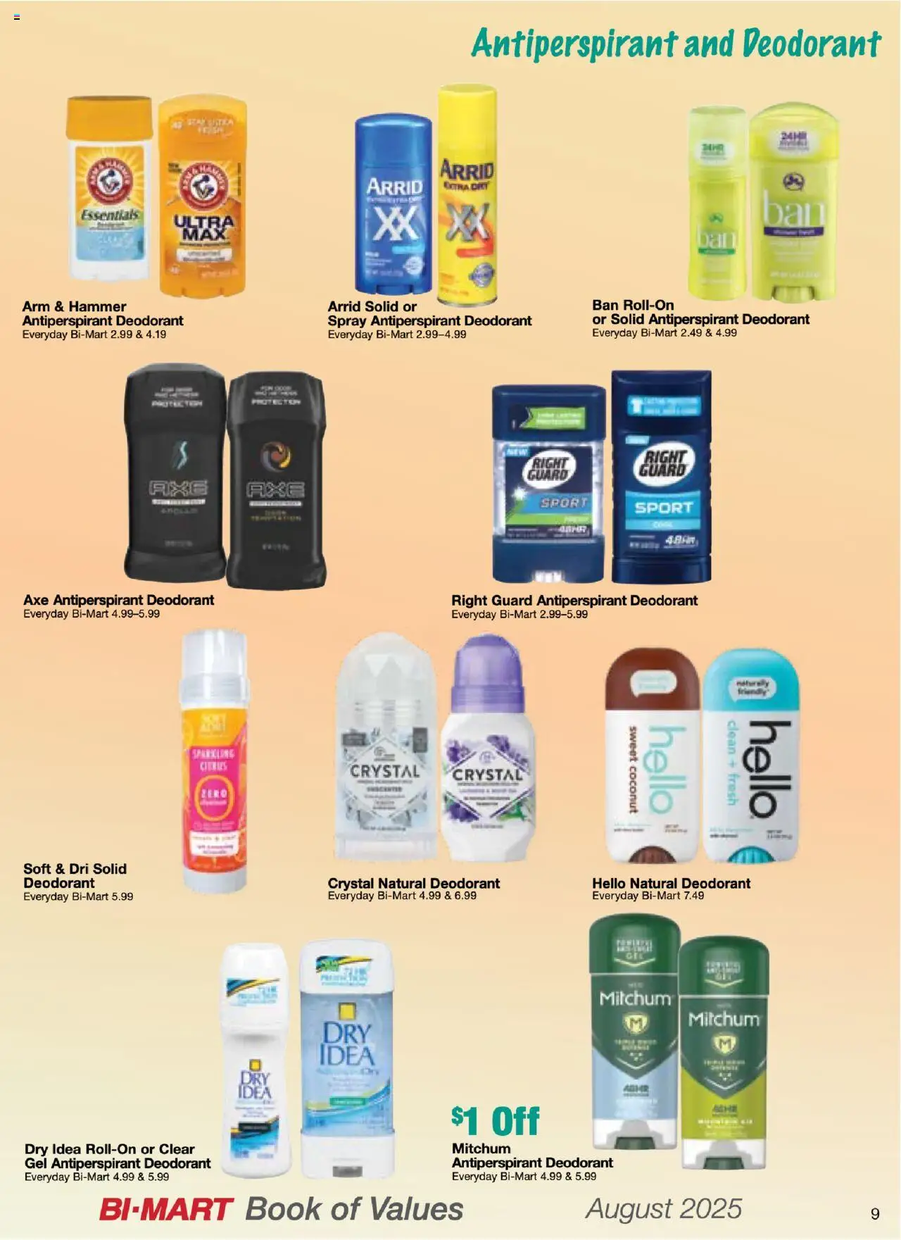 Bi-Mart August Health & Beauty Digest - valid from 01.08.2025 | Page: 9 | Products: Axe, Hammer, Deodorant, Antiperspirant