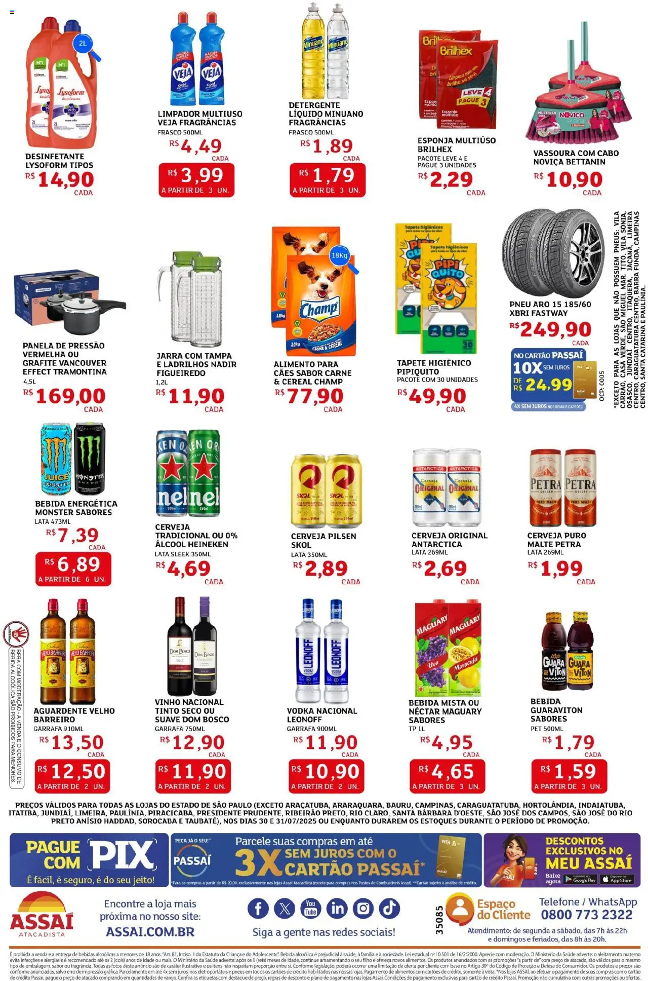 Assaí Atacadista Folheto - válido de 30.07.2025 | Página: 4 | Produtos: Esponja, Pneus, Bebida, Jarra