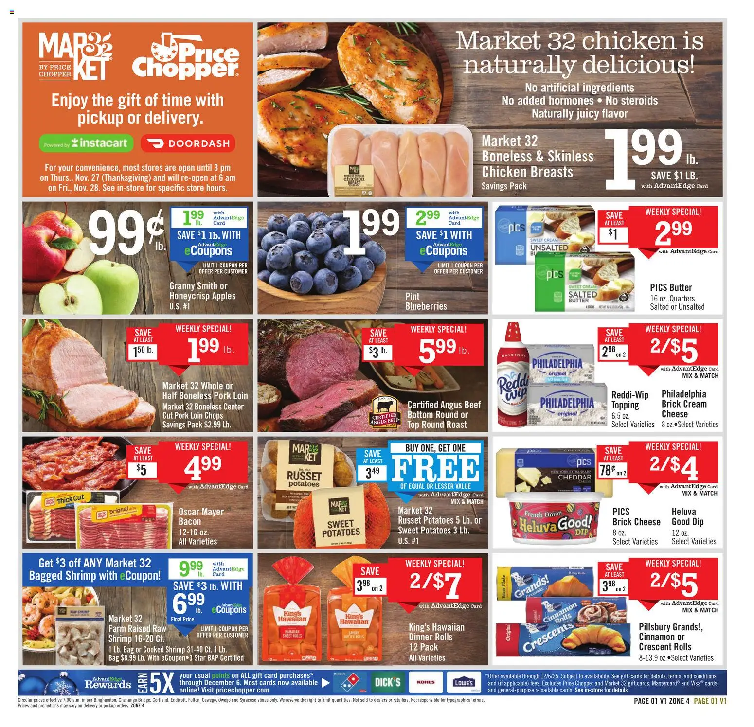 Price Chopper Weekly Ad - valid from 16.11.2025 | Page: 1 | Products: Cheese, Pork, Cream, Onion