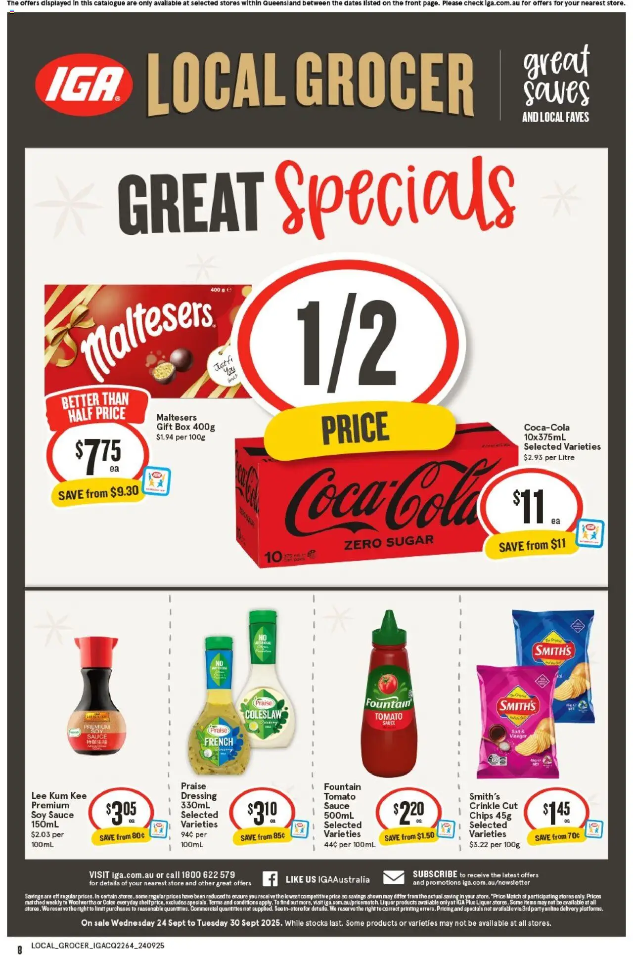 IGA catalogue - valid from 24.09.2025 | Page: 8 | Products: Box, Chips, Sugar, Fountain