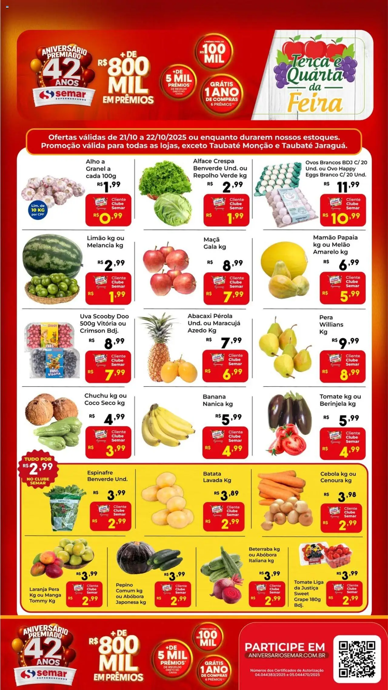 Semar Supermercado Folheto - válido de 21.10.2025 | Página: 1 | Produtos: Melancia, Berinjela, Cebola, Ovos