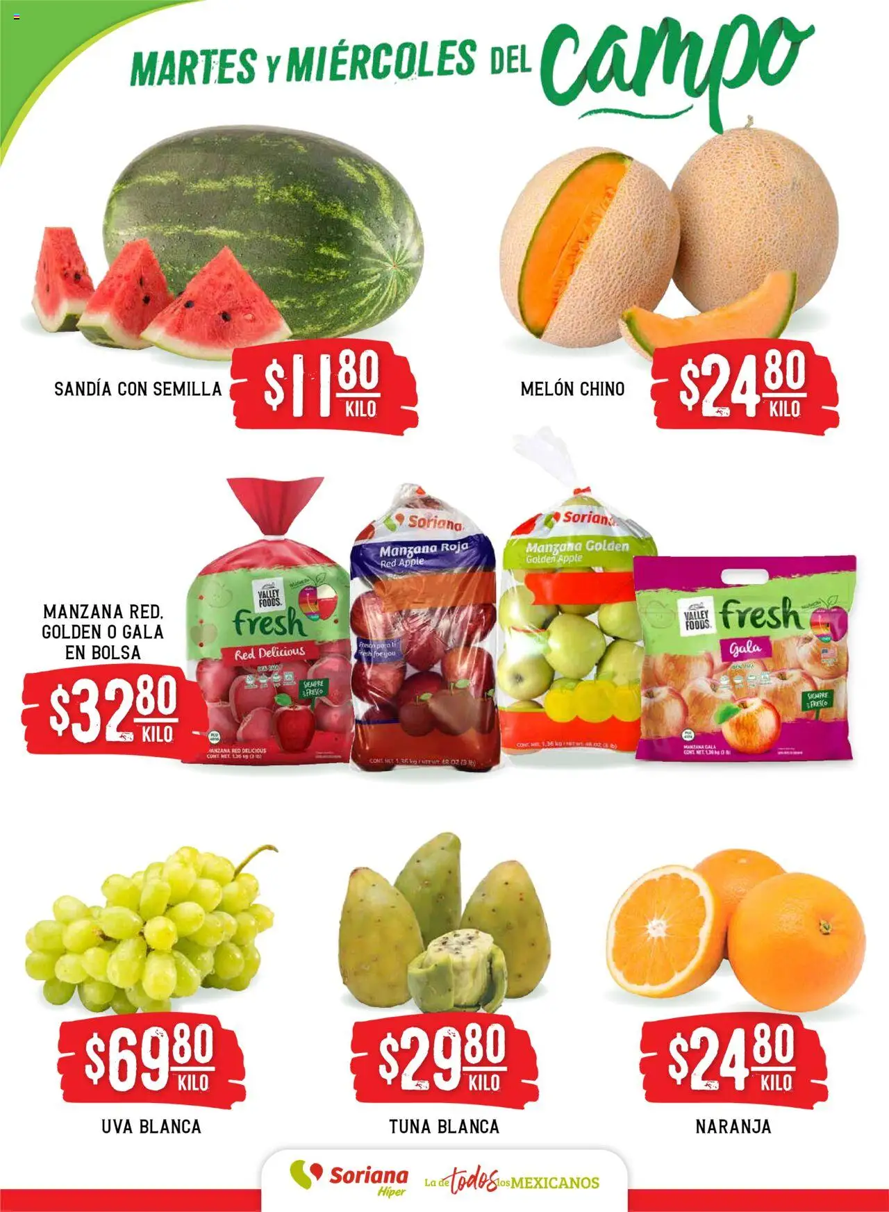 Nuevas ofertas de Soriana válidas en toda la República Mexicana desde el 30.09.2025. ¡Encuentra las mejores ofertas en Soriana - Folleto! | Página: 2 | Productos: Sandía, Bolsa, Manzana, Uva