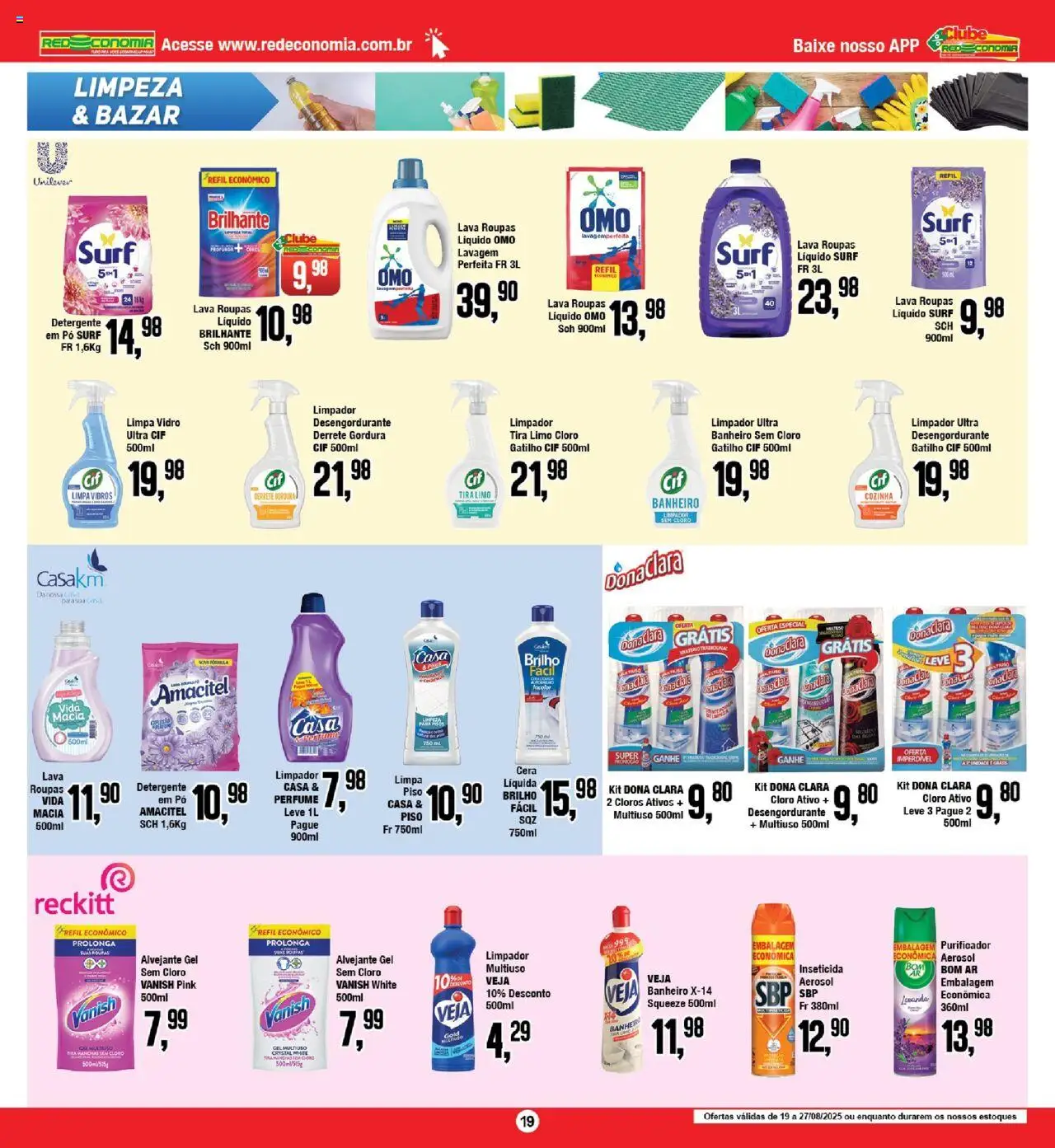 RedEconomia Folheto - válido de 19.08.2025 | Página: 19 | Produtos: Pó, Cloro, Detergente, Roupas