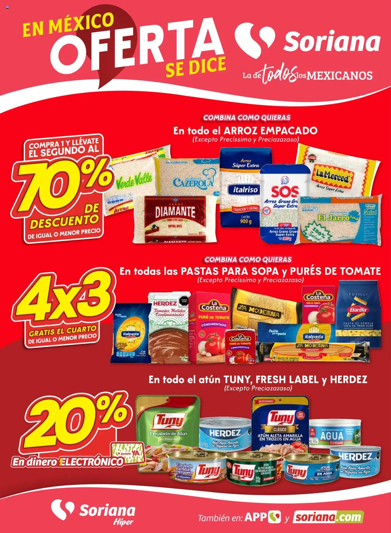 Nuevas ofertas de Soriana válidas en toda la República Mexicana desde el 07.08.2025. ¡Encuentra las mejores ofertas en Soriana - Folleto! | Página: 1 | Productos: Atún, Tomate, Agua, Arroz