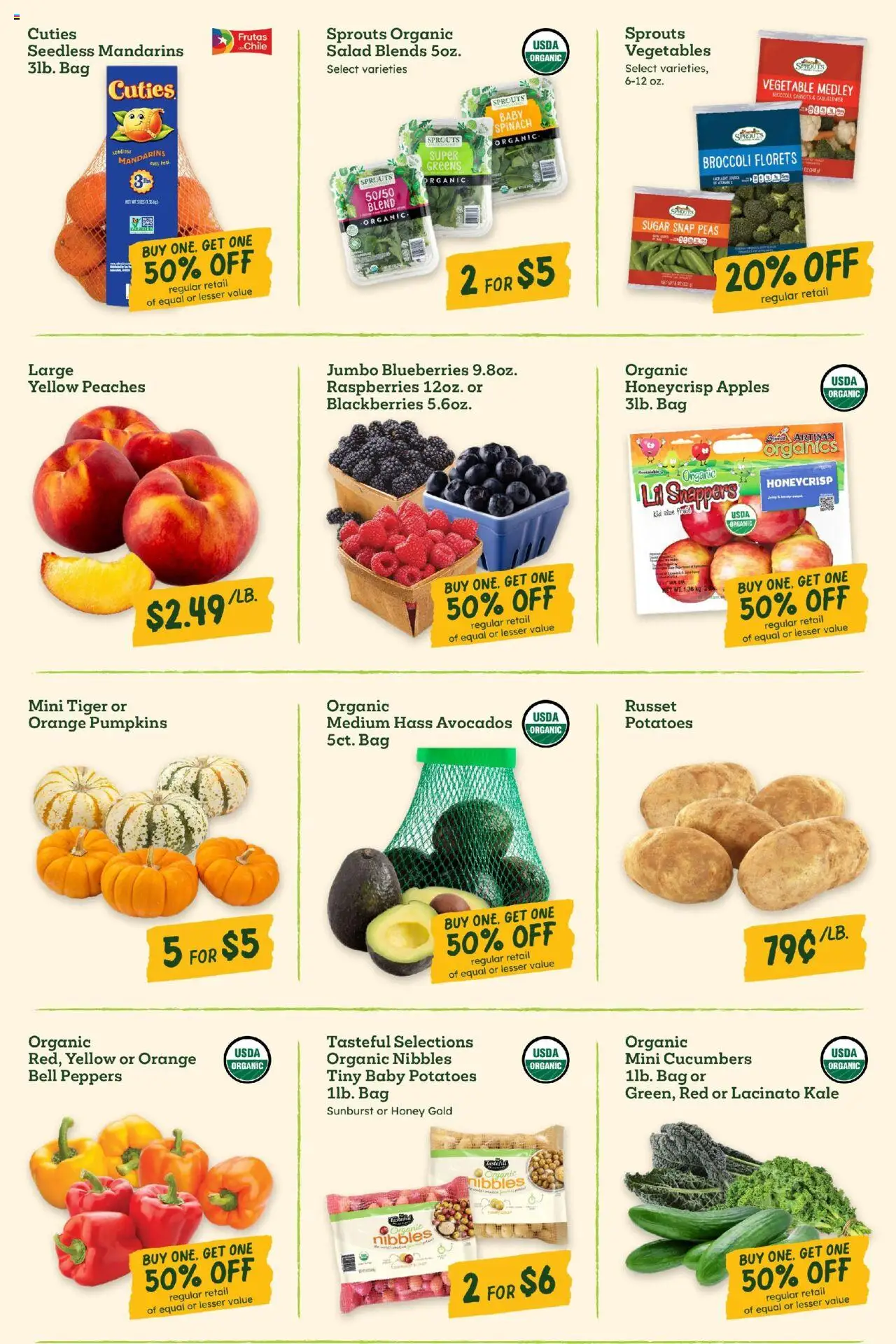 Sprouts Weekly Ad - valid from 08.10.2025 | Page: 7 | Products: Peaches, Cucumbers, Salad, Bag